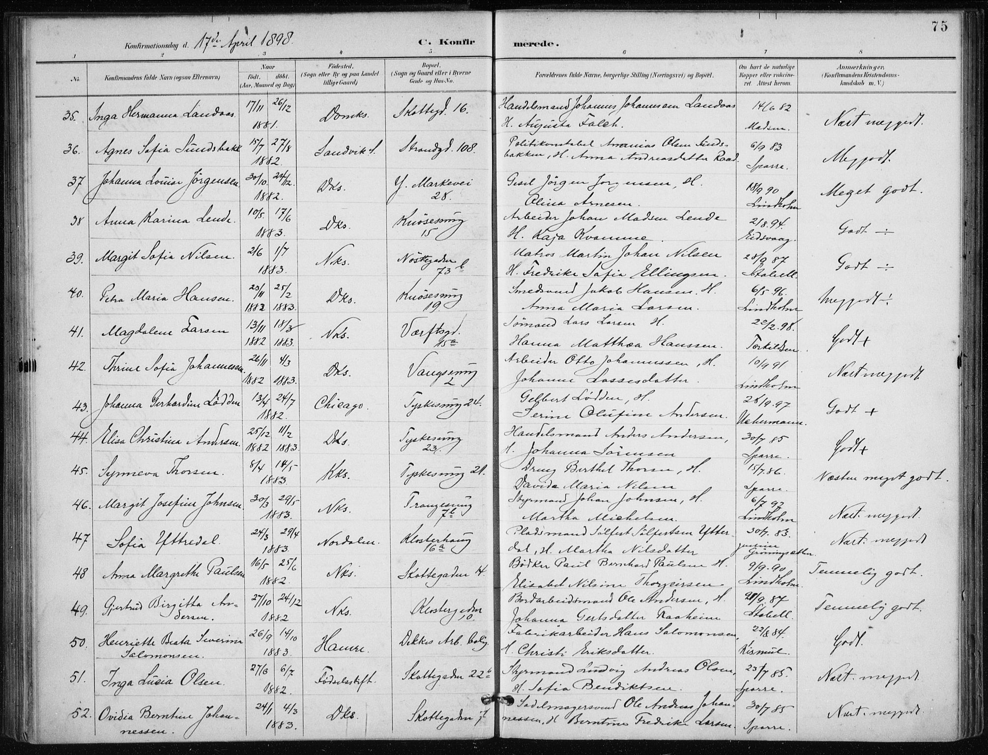 Nykirken Sokneprestembete, AV/SAB-A-77101/H/Haa/L0028: Parish register (official) no. C 7, 1887-1913, p. 75