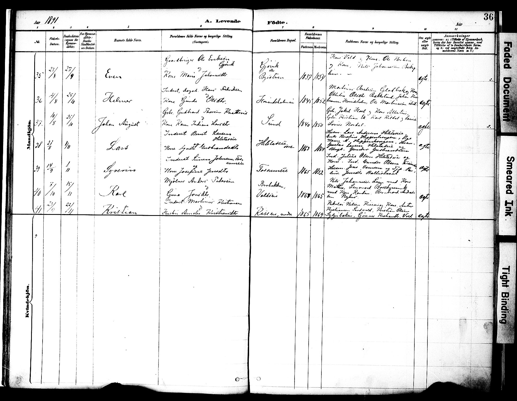 Nes prestekontor, Hedmark, SAH/PREST-020/K/Ka/L0009: Parish register (official) no. 9, 1887-1905, p. 36
