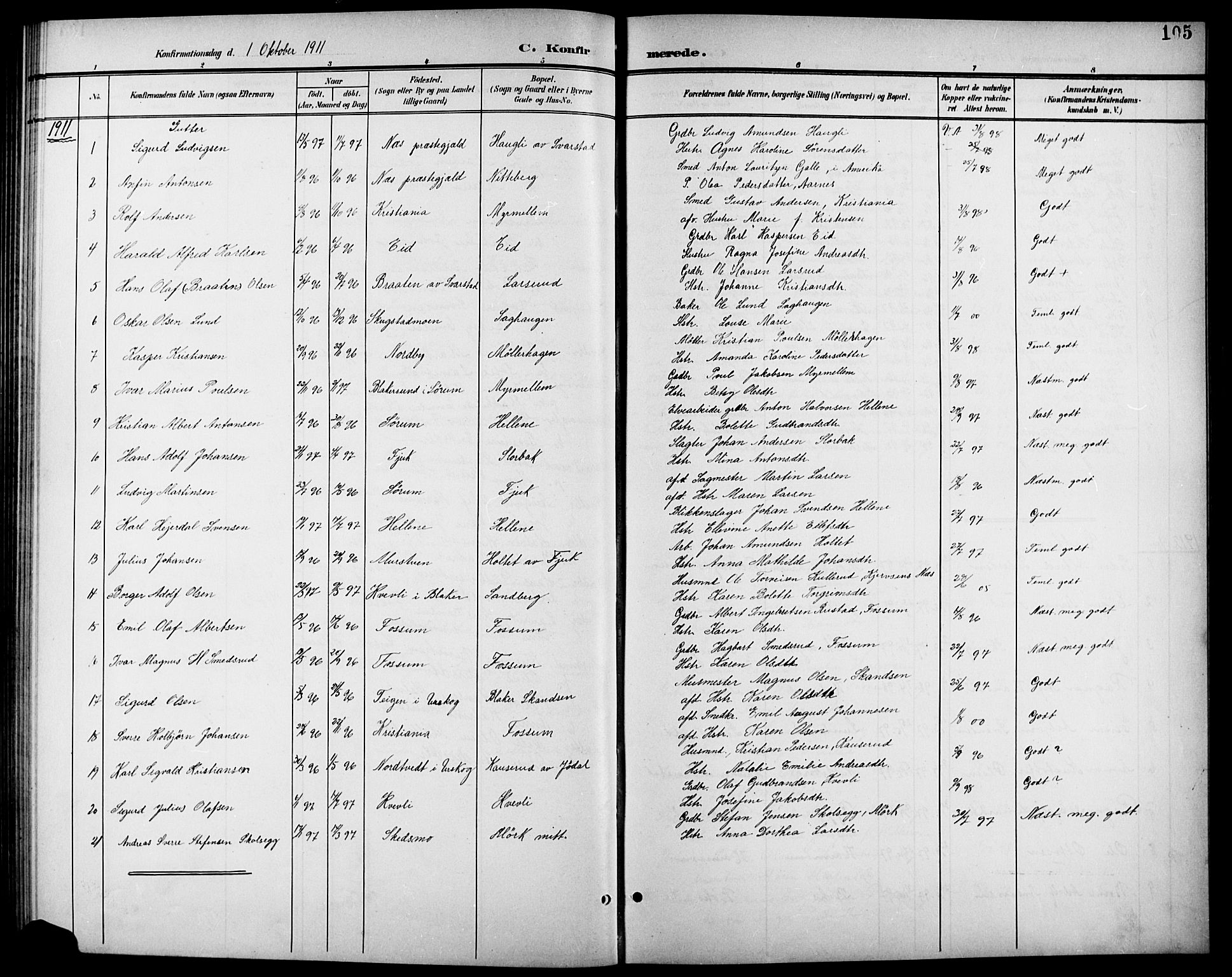 Aurskog prestekontor Kirkebøker, SAO/A-10304a/G/Gb/L0002: Parish register (copy) no. II 2, 1901-1926, p. 105