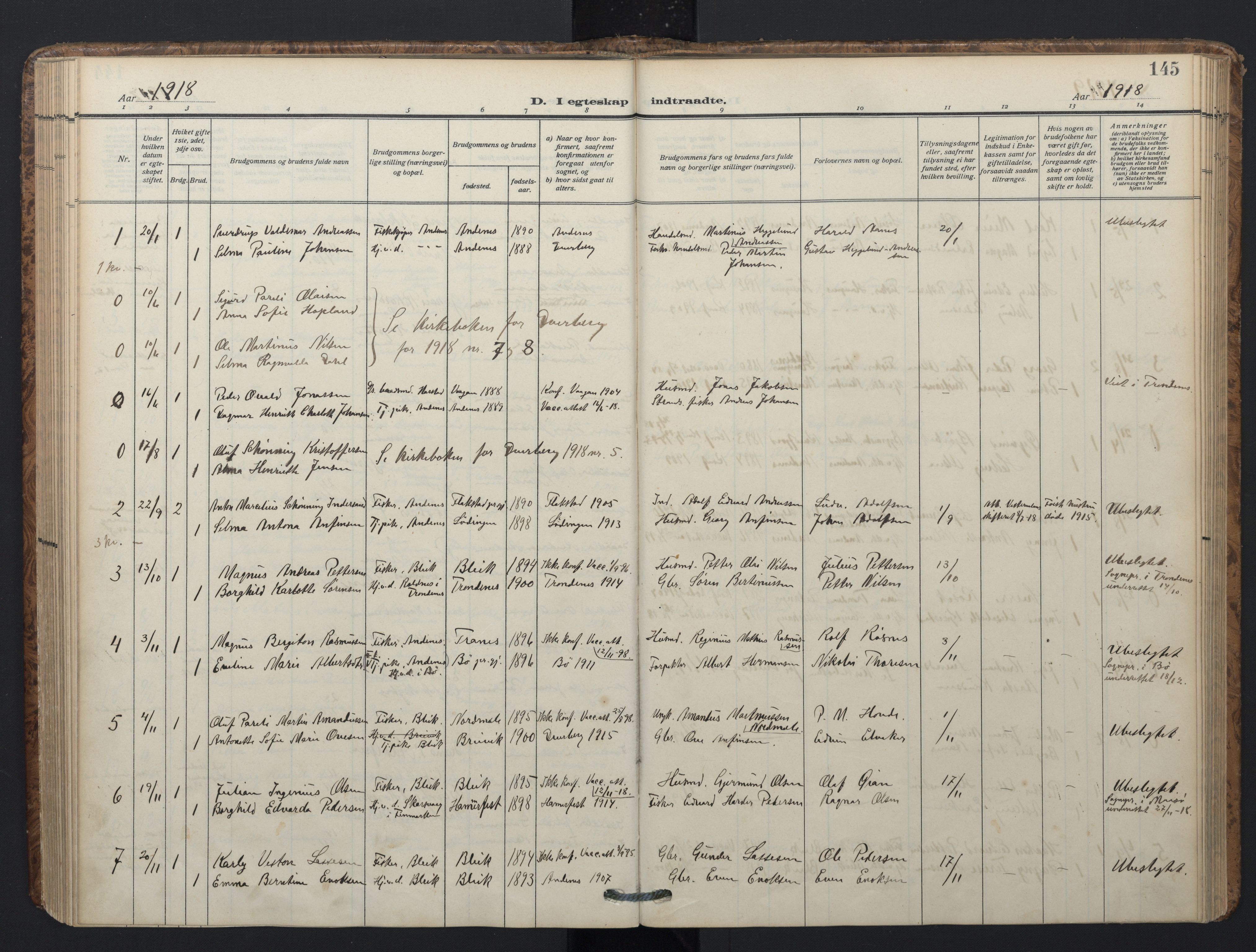 Ministerialprotokoller, klokkerbøker og fødselsregistre - Nordland, SAT/A-1459/899/L1438: Parish register (official) no. 899A06, 1909-1922, p. 145