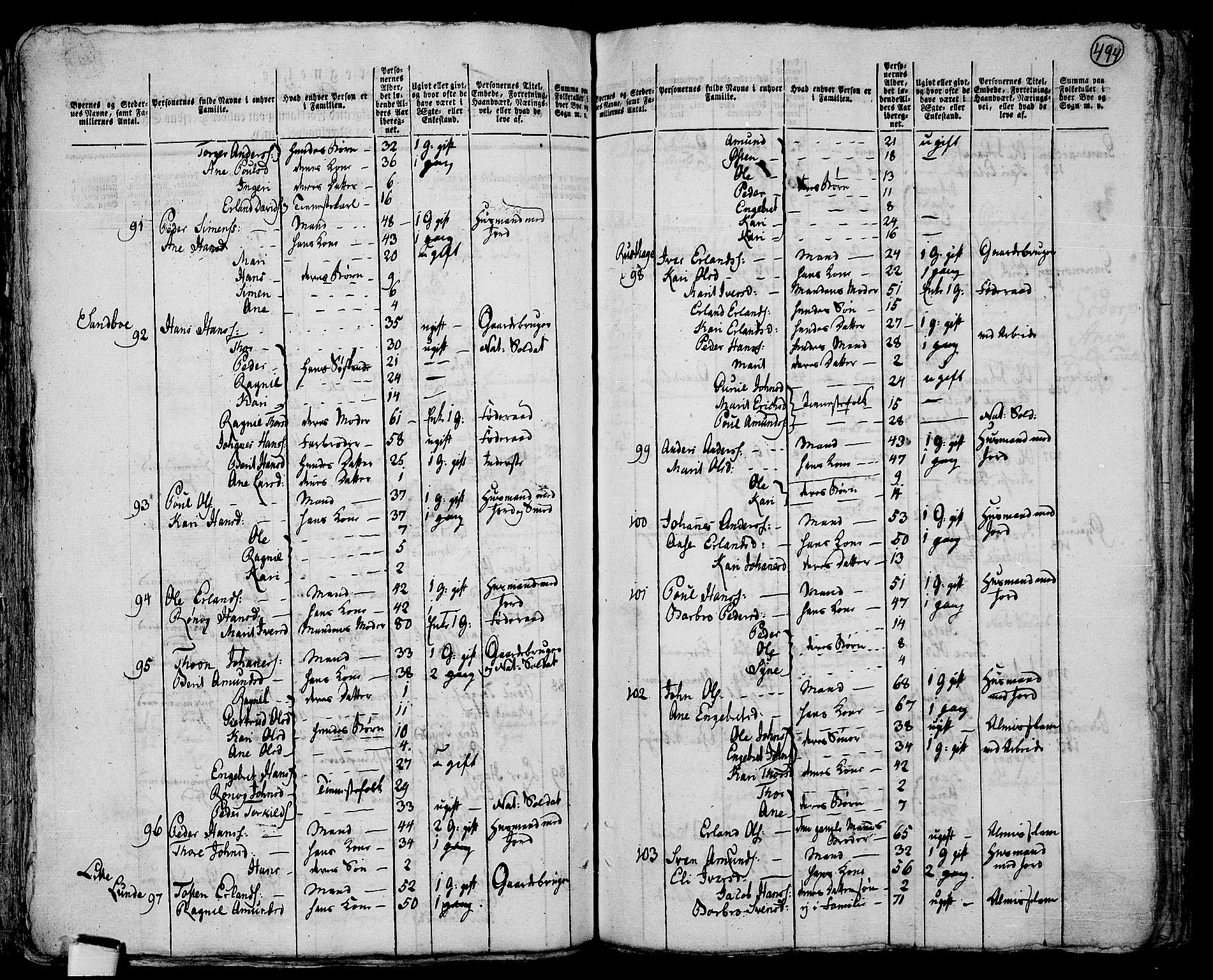 RA, 1801 census for 0518P Fron, 1801, p. 493b-494a