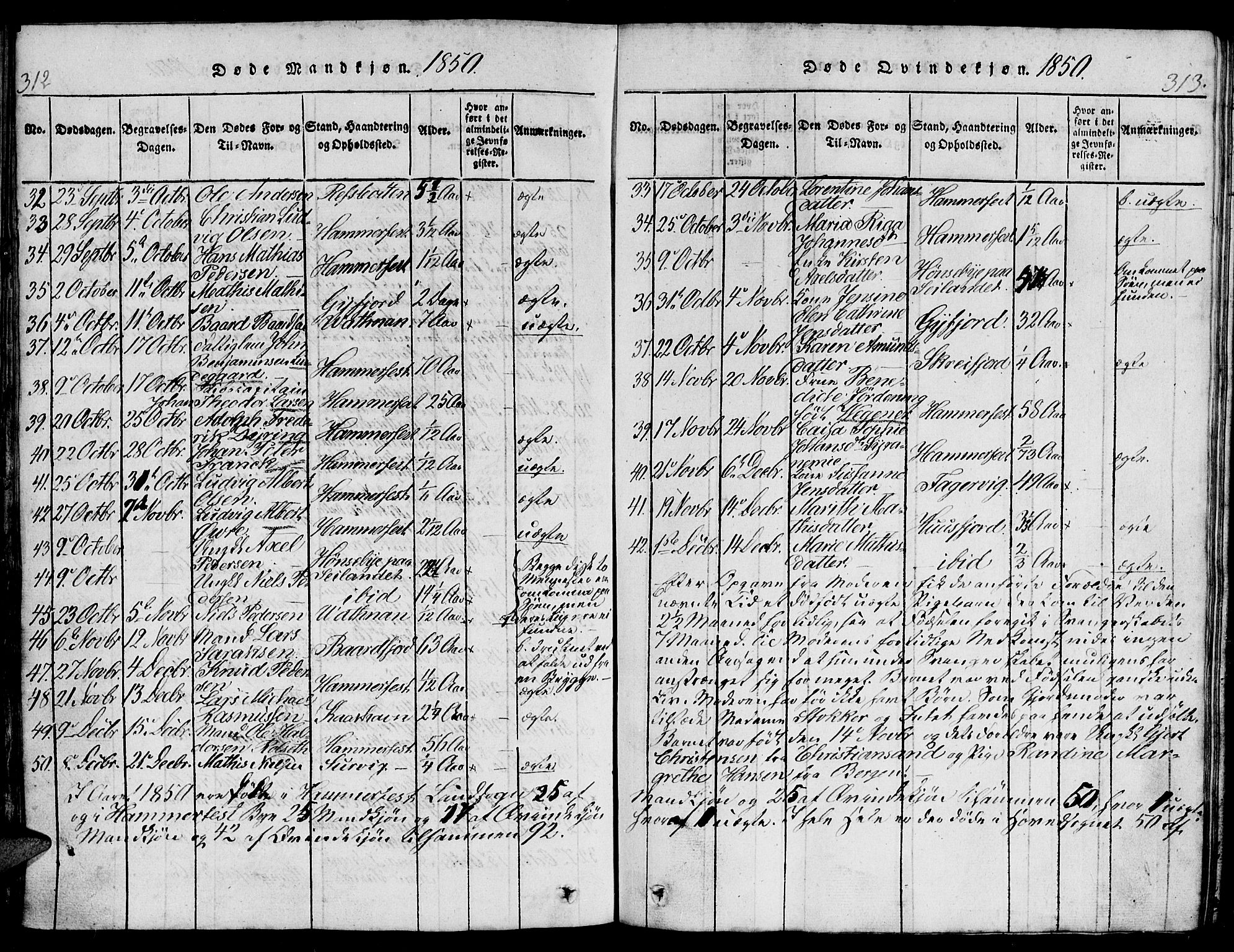 Hammerfest sokneprestkontor, AV/SATØ-S-1347/H/Hb/L0001.klokk: Parish register (copy) no. 1, 1822-1850, p. 312-313