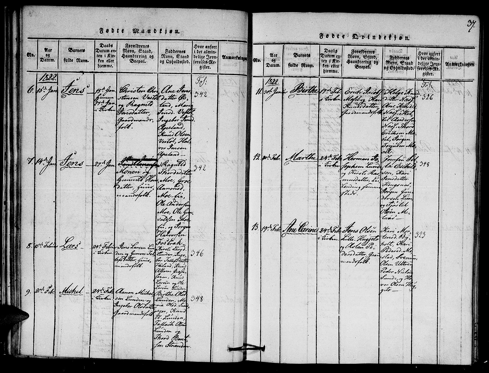 Gjerstad sokneprestkontor, AV/SAK-1111-0014/F/Fa/Faa/L0004: Parish register (official) no. A 4, 1816-1829, p. 37