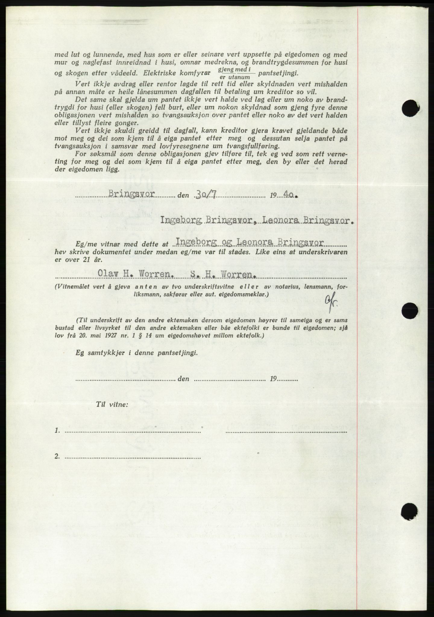 Søre Sunnmøre sorenskriveri, AV/SAT-A-4122/1/2/2C/L0070: Mortgage book no. 64, 1940-1941, Diary no: : 493/1940