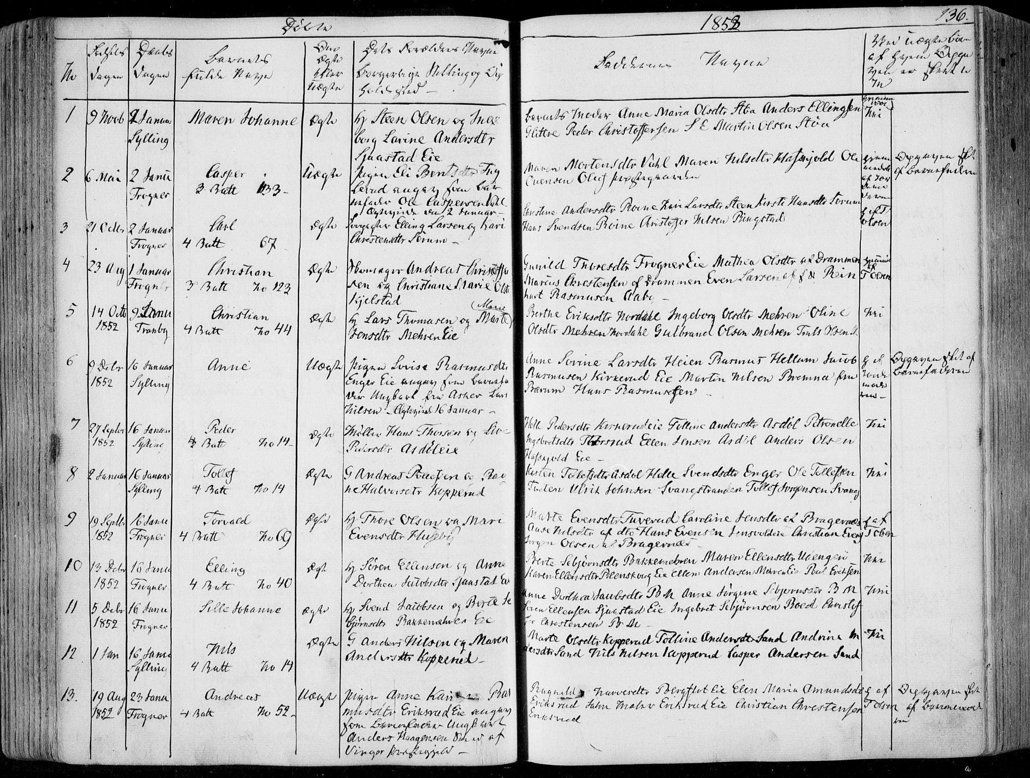 Lier kirkebøker, SAKO/A-230/F/Fa/L0011: Parish register (official) no. I 11, 1843-1854, p. 136