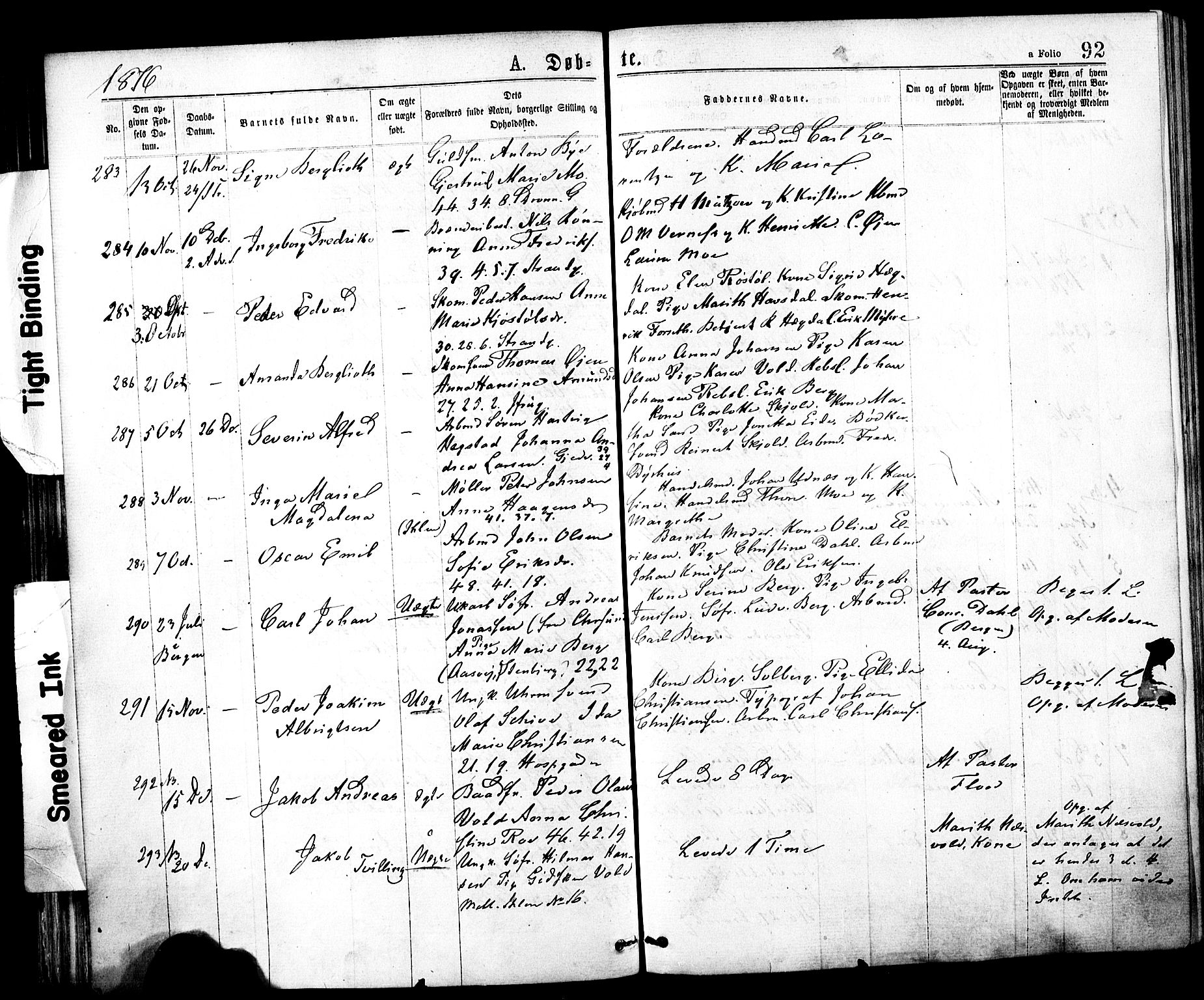 Ministerialprotokoller, klokkerbøker og fødselsregistre - Sør-Trøndelag, SAT/A-1456/602/L0118: Parish register (official) no. 602A16, 1873-1879, p. 92