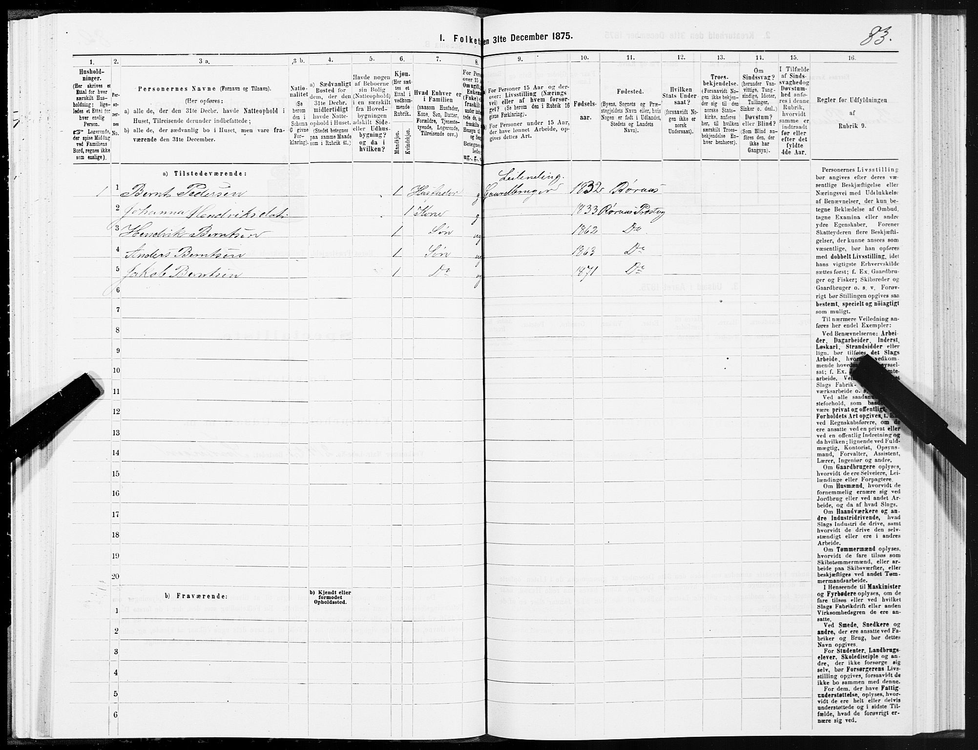 SAT, 1875 census for 1640P Røros, 1875, p. 5083