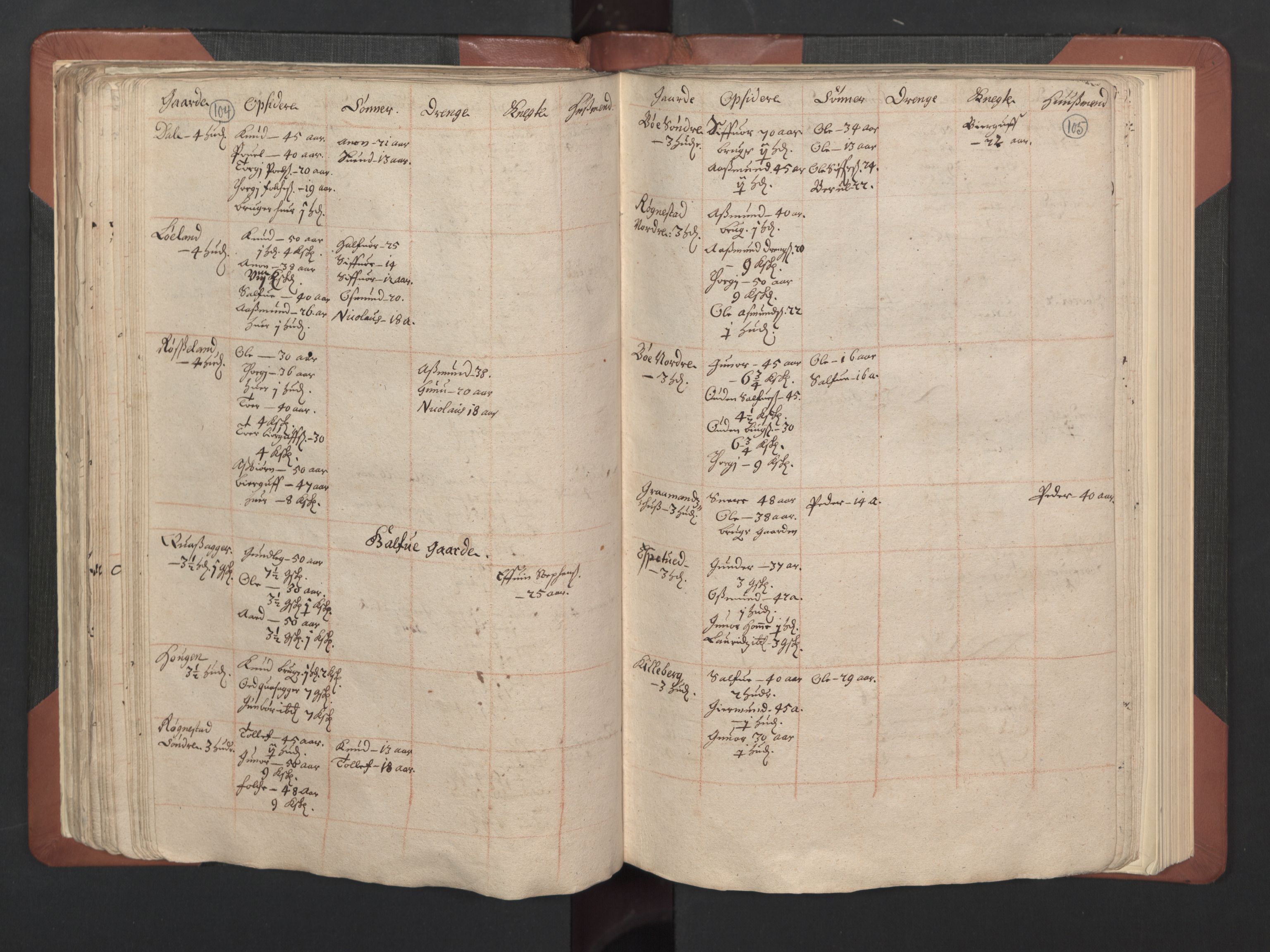 RA, Bailiff's Census 1664-1666, no. 8: Råbyggelaget fogderi, 1664-1665, p. 104-105