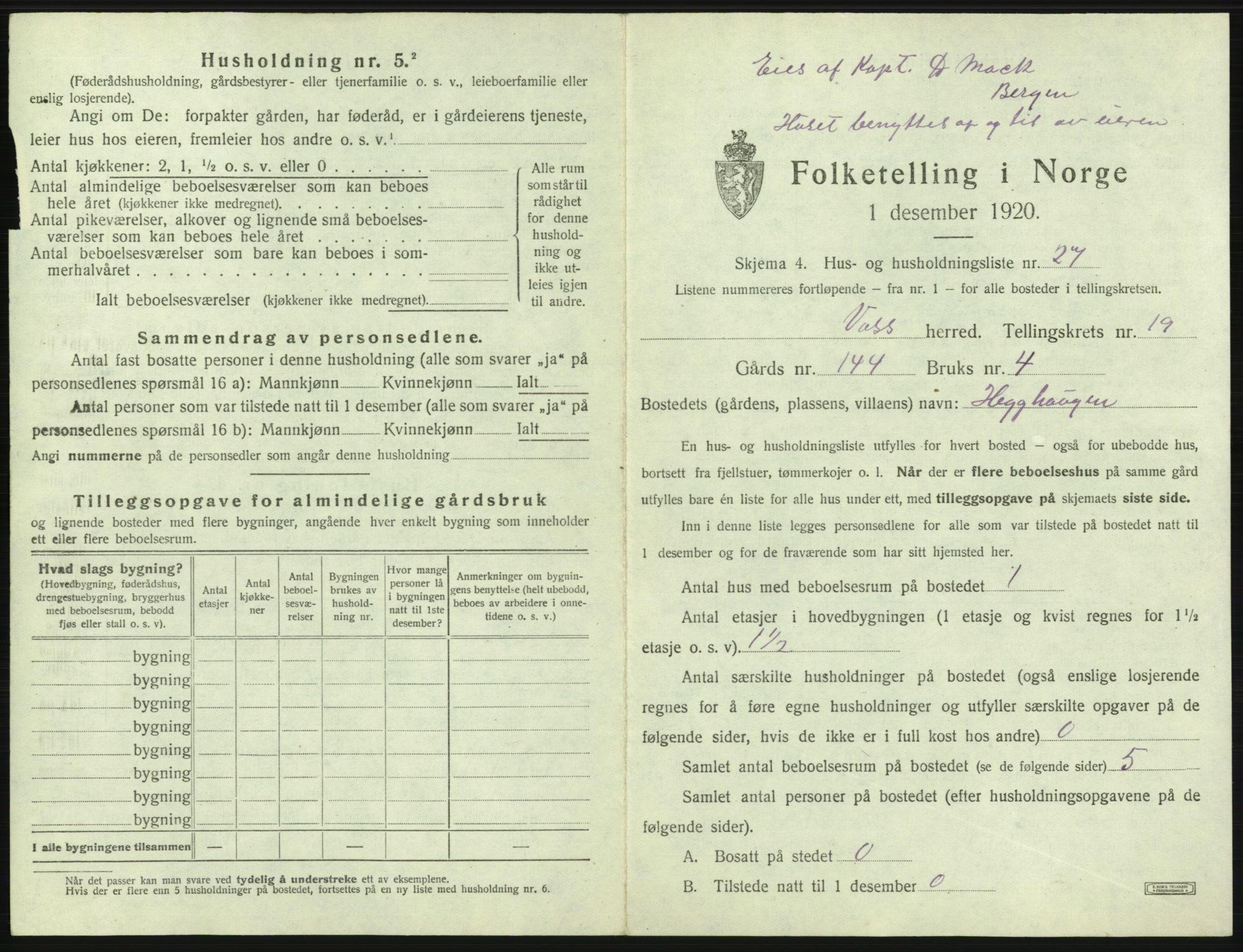 SAB, 1920 census for Voss, 1920, p. 1807