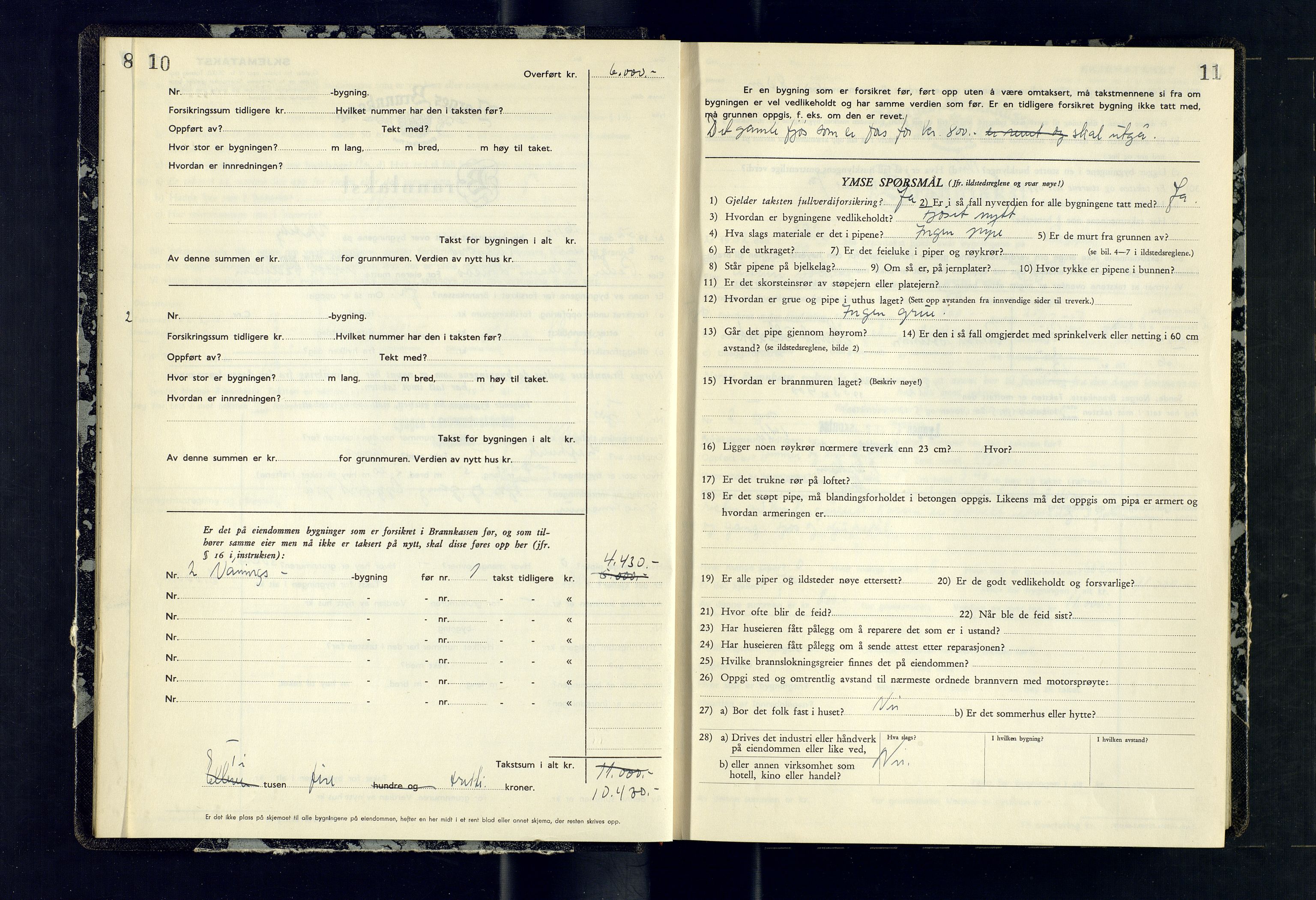Lyngen lensmannskontor, AV/SATØ-SATO-99/F/Fm/Fmb/L0141: Branntakstprotokoller, 1952-1954, p. 10-11