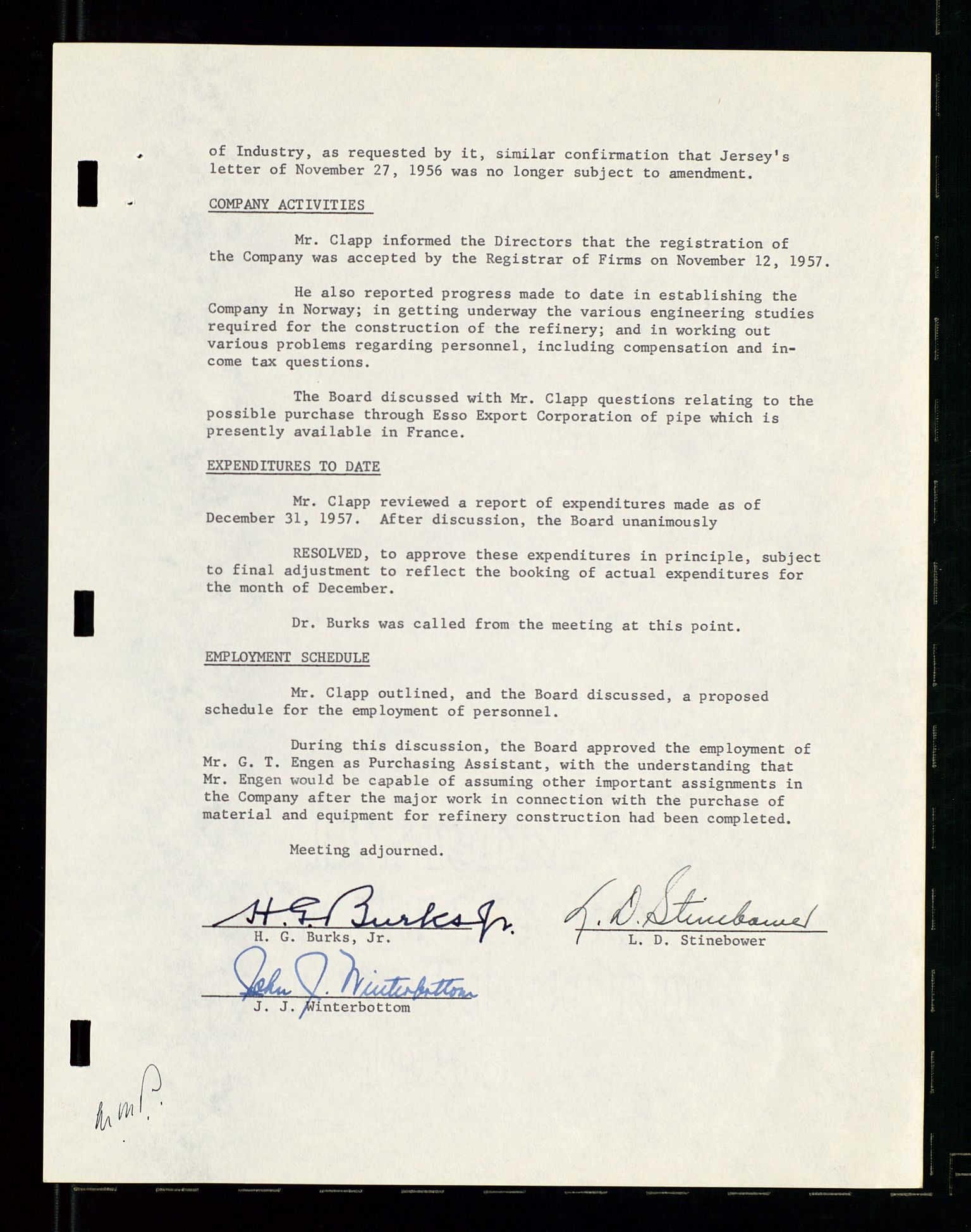 PA 1537 - A/S Essoraffineriet Norge, AV/SAST-A-101957/A/Aa/L0001/0002: Styremøter / Shareholder meetings, board meetings, by laws (vedtekter), 1957-1960, p. 185