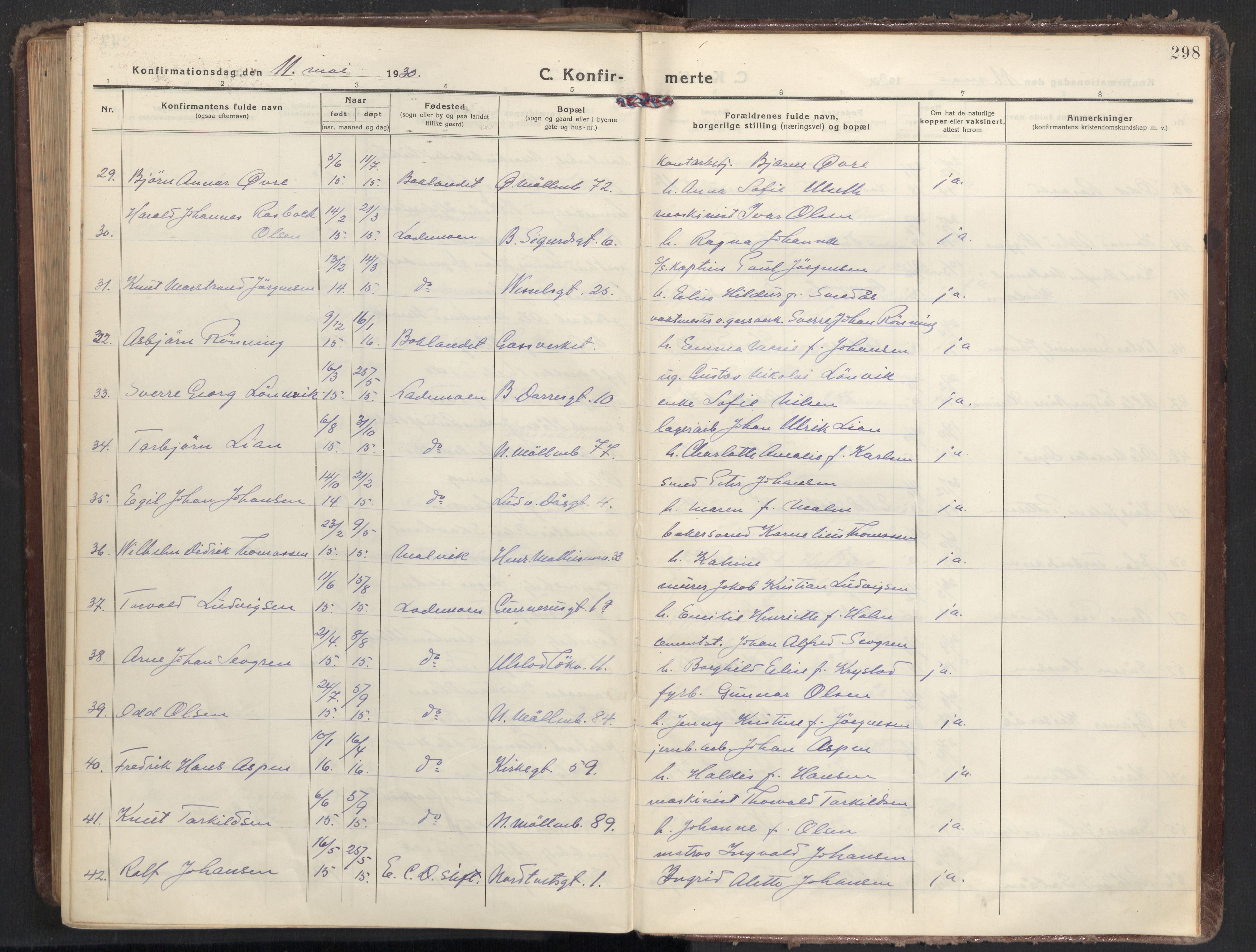 Ministerialprotokoller, klokkerbøker og fødselsregistre - Sør-Trøndelag, AV/SAT-A-1456/605/L0247: Parish register (official) no. 605A09, 1918-1930, p. 298