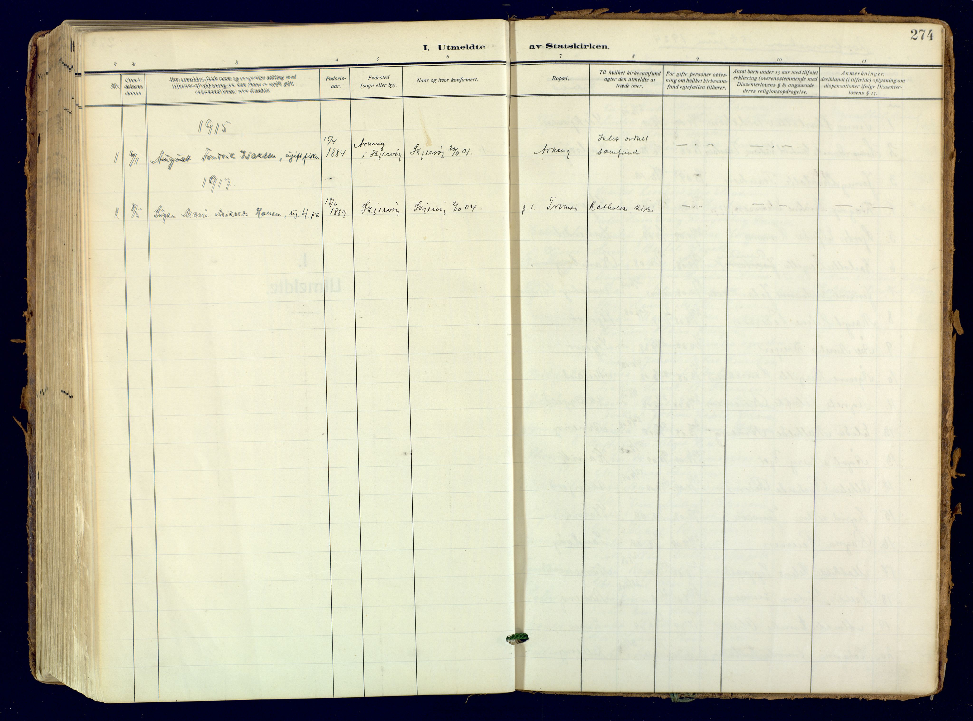 Skjervøy sokneprestkontor, SATØ/S-1300/H/Ha/Haa: Parish register (official) no. 18, 1910-1926, p. 274