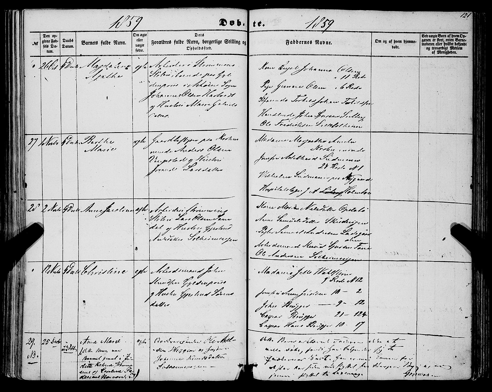 St. Jørgens hospital og Årstad sokneprestembete, AV/SAB-A-99934: Parish register (official) no. A 5, 1857-1869, p. 121