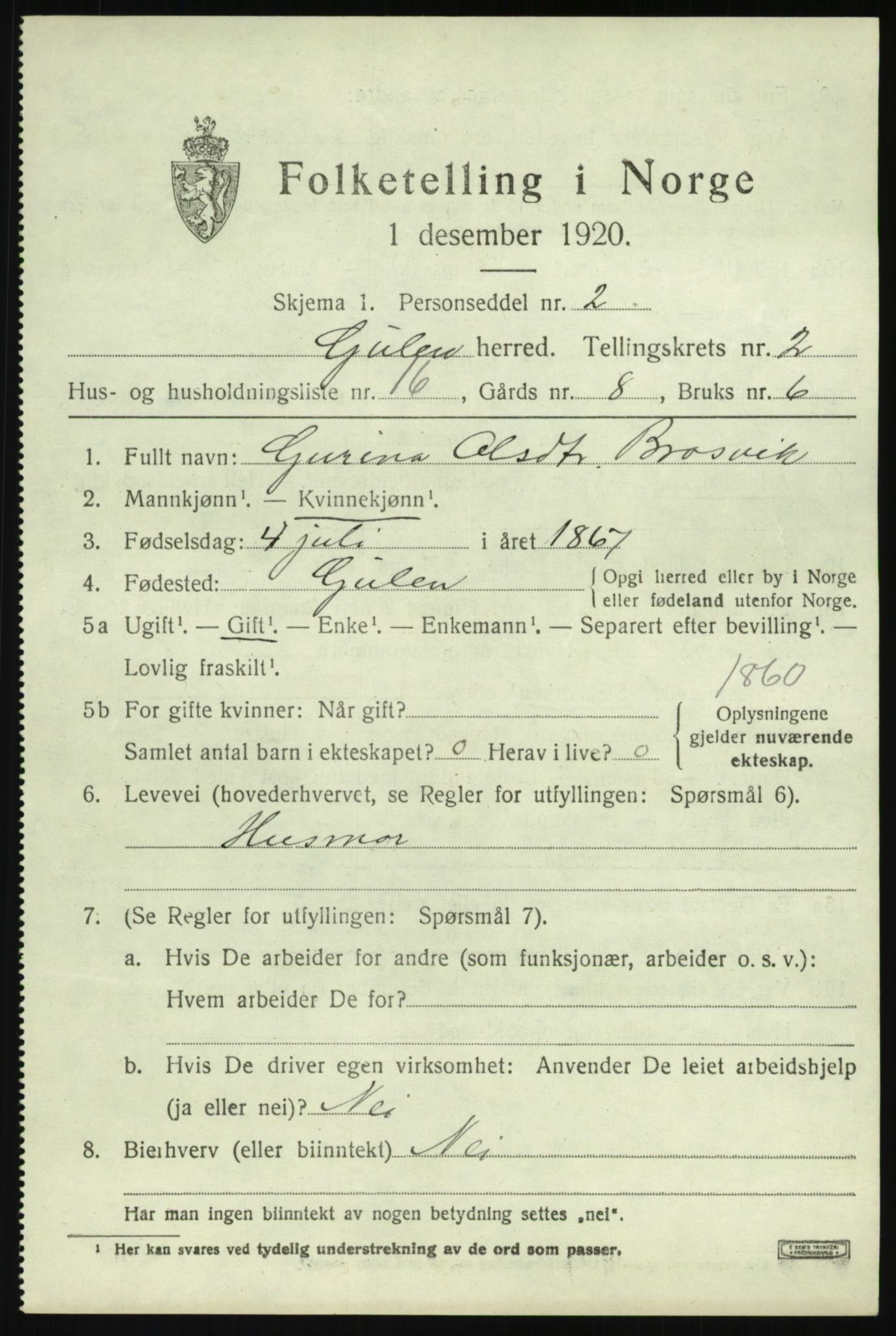 SAB, 1920 census for Gulen, 1920, p. 1521