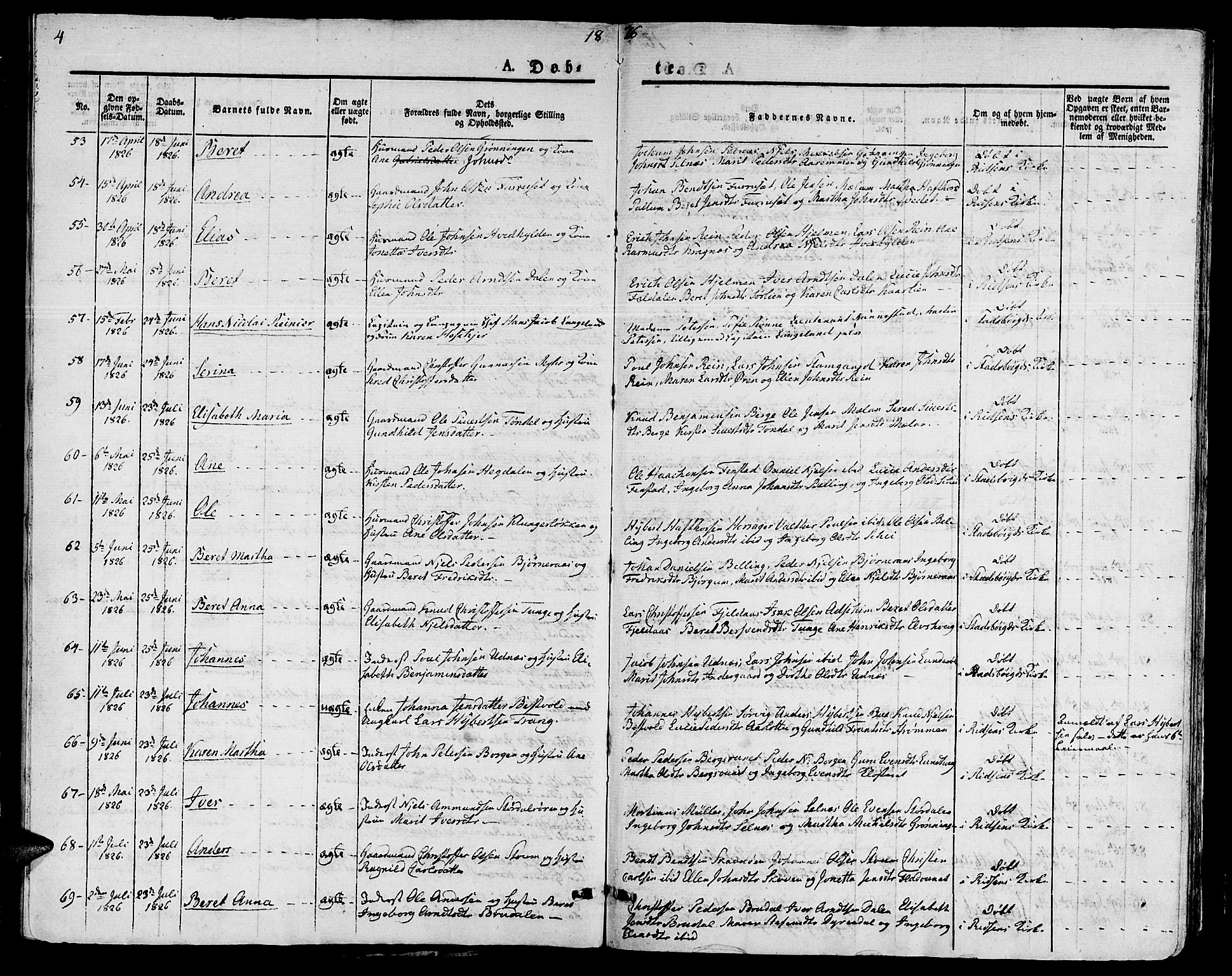 Ministerialprotokoller, klokkerbøker og fødselsregistre - Sør-Trøndelag, SAT/A-1456/646/L0609: Parish register (official) no. 646A07, 1826-1838, p. 4