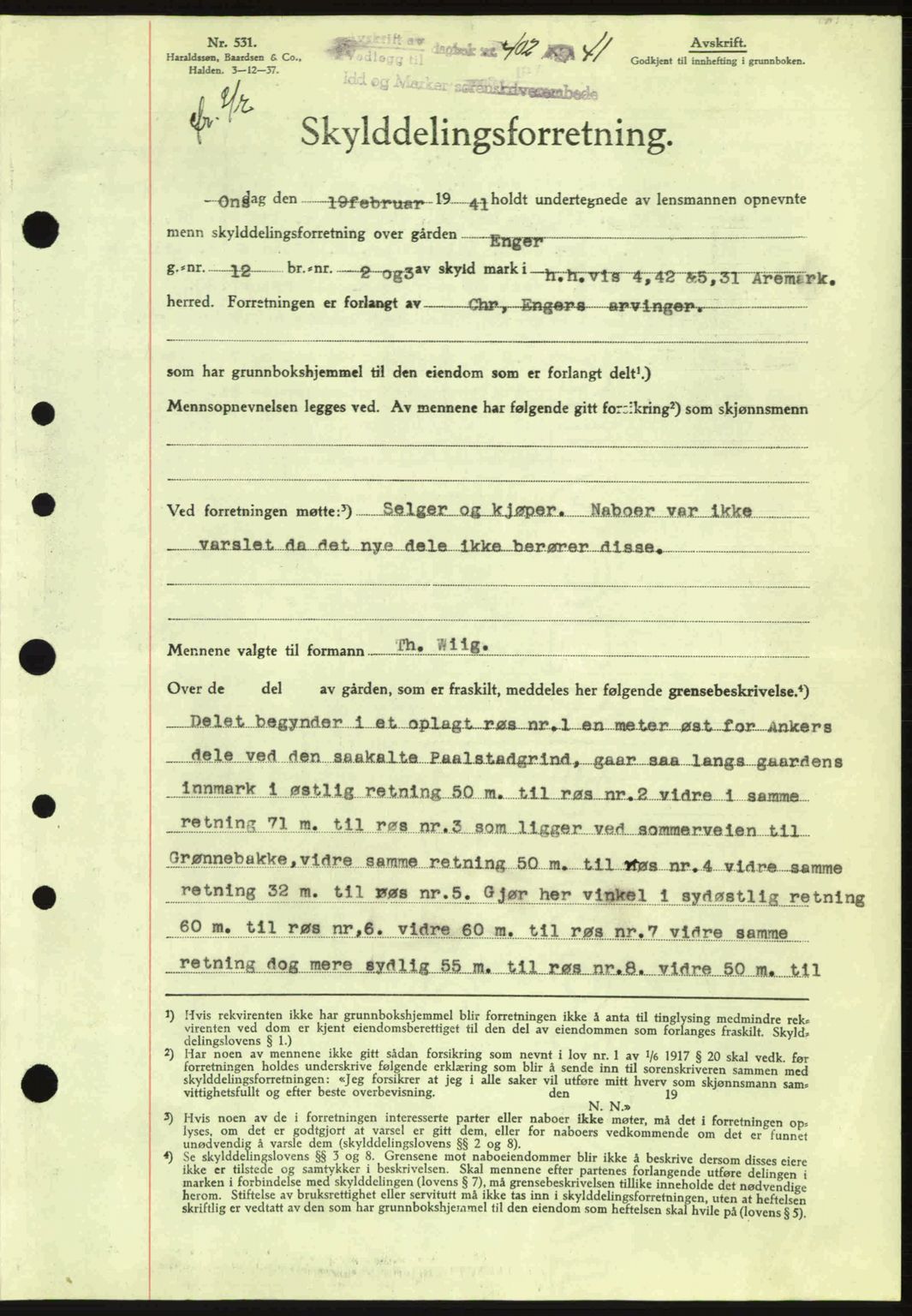 Idd og Marker sorenskriveri, AV/SAO-A-10283/G/Gb/Gbb/L0004: Mortgage book no. A4, 1940-1941, Diary no: : 402/1941