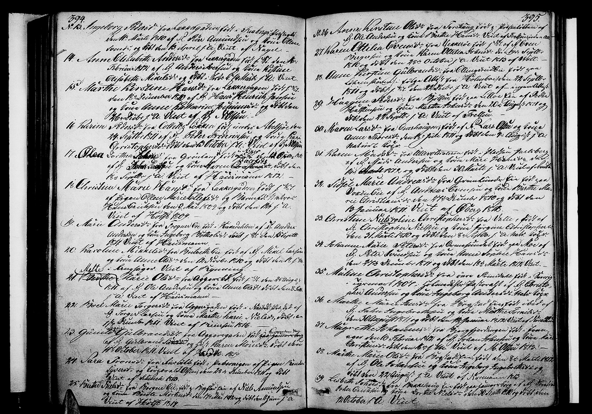Aker prestekontor kirkebøker, AV/SAO-A-10861/F/L0012: Parish register (official) no. 12, 1819-1828, p. 394-395