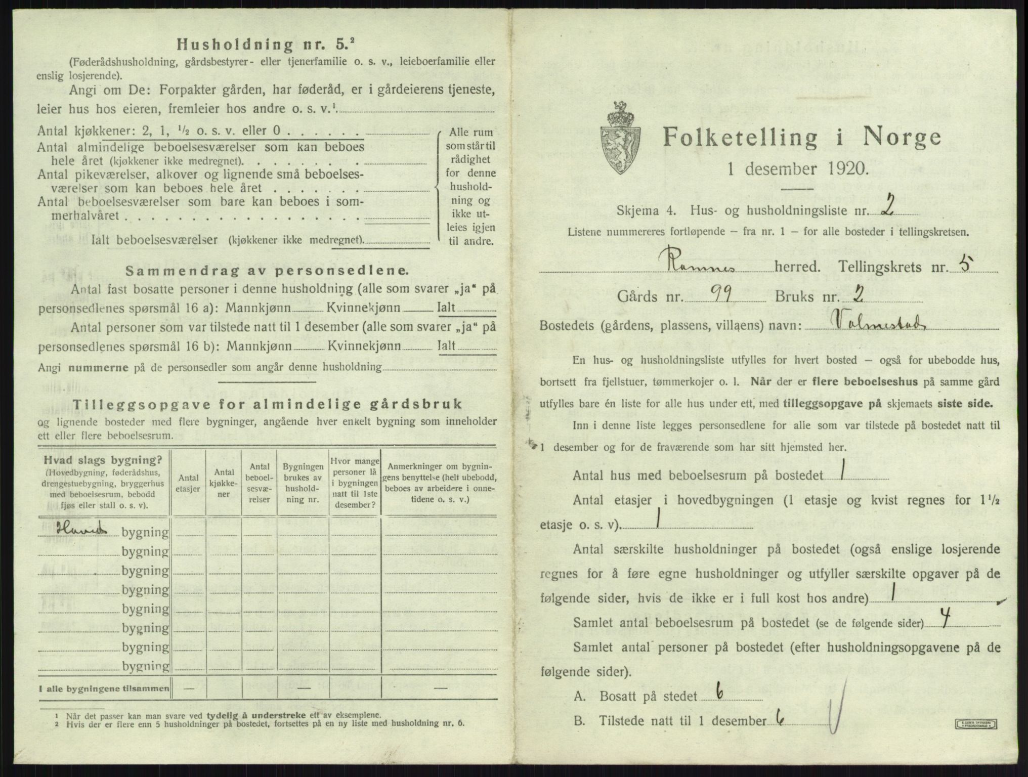 SAKO, 1920 census for Ramnes, 1920, p. 729