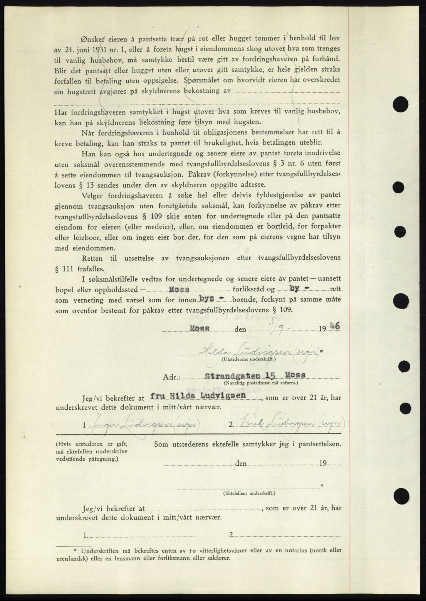 Moss sorenskriveri, SAO/A-10168: Mortgage book no. B15, 1946-1946, Diary no: : 2079/1946