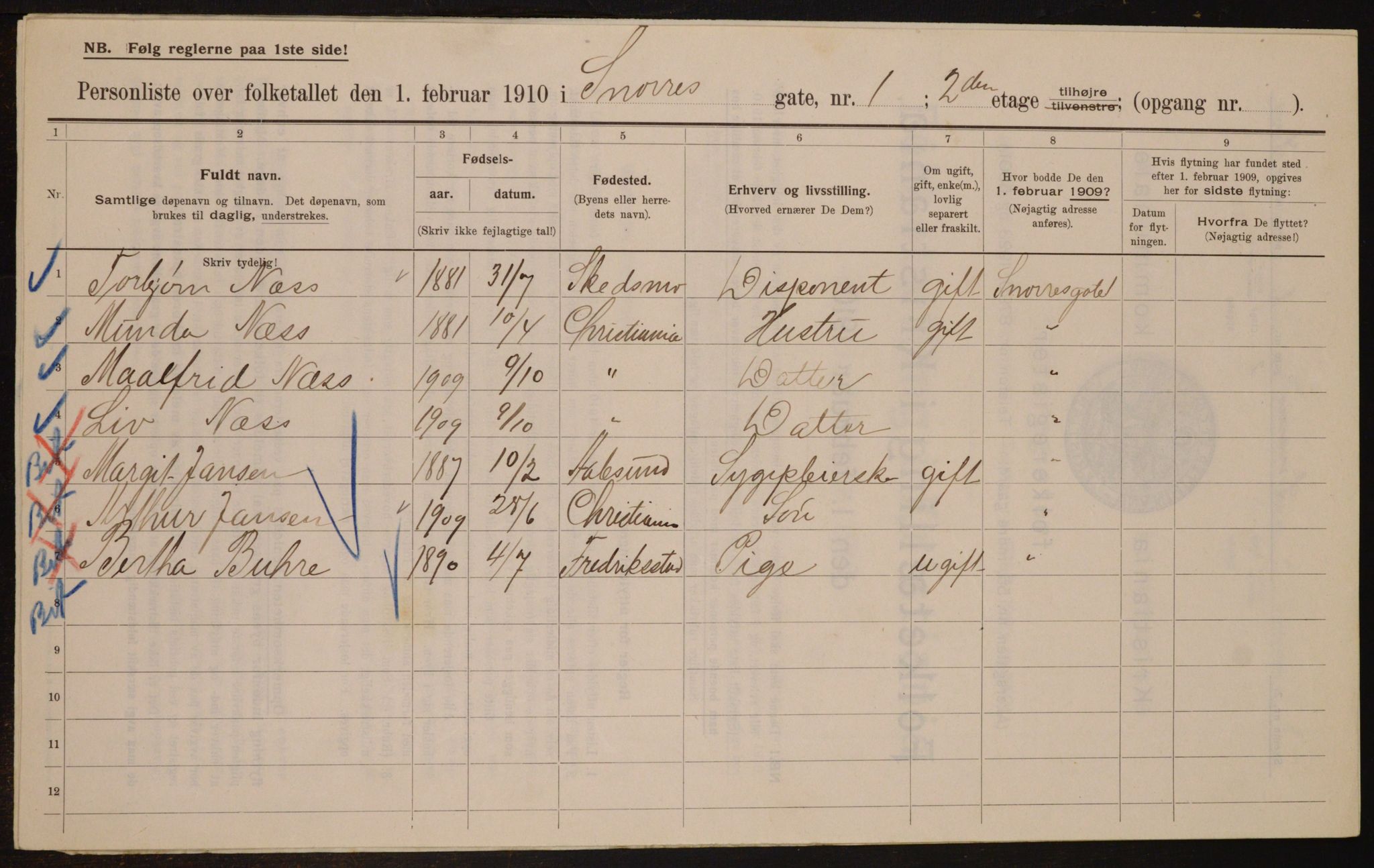 OBA, Municipal Census 1910 for Kristiania, 1910, p. 93505