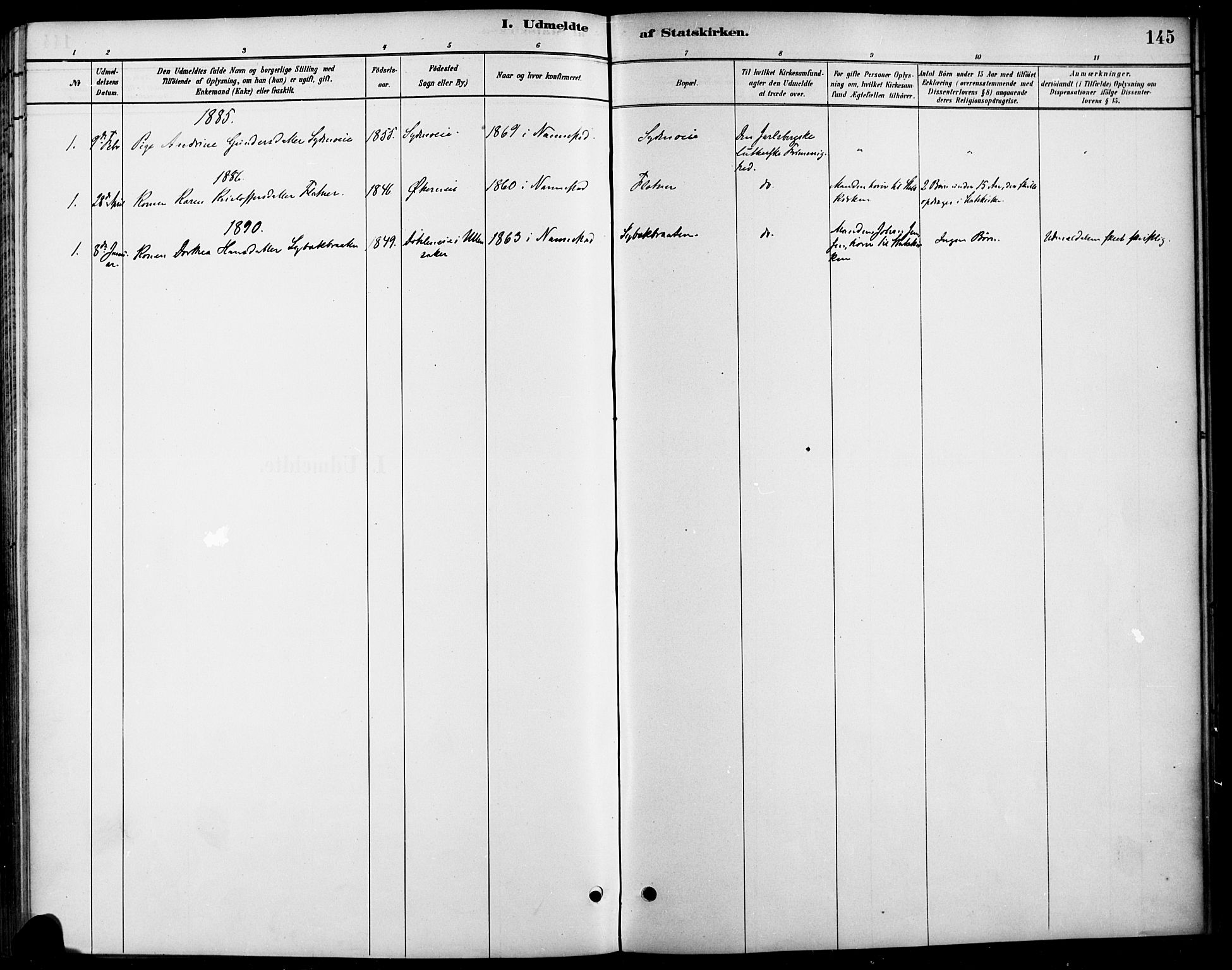 Nannestad prestekontor Kirkebøker, SAO/A-10414a/F/Fa/L0014: Parish register (official) no. I 14, 1881-1890, p. 145