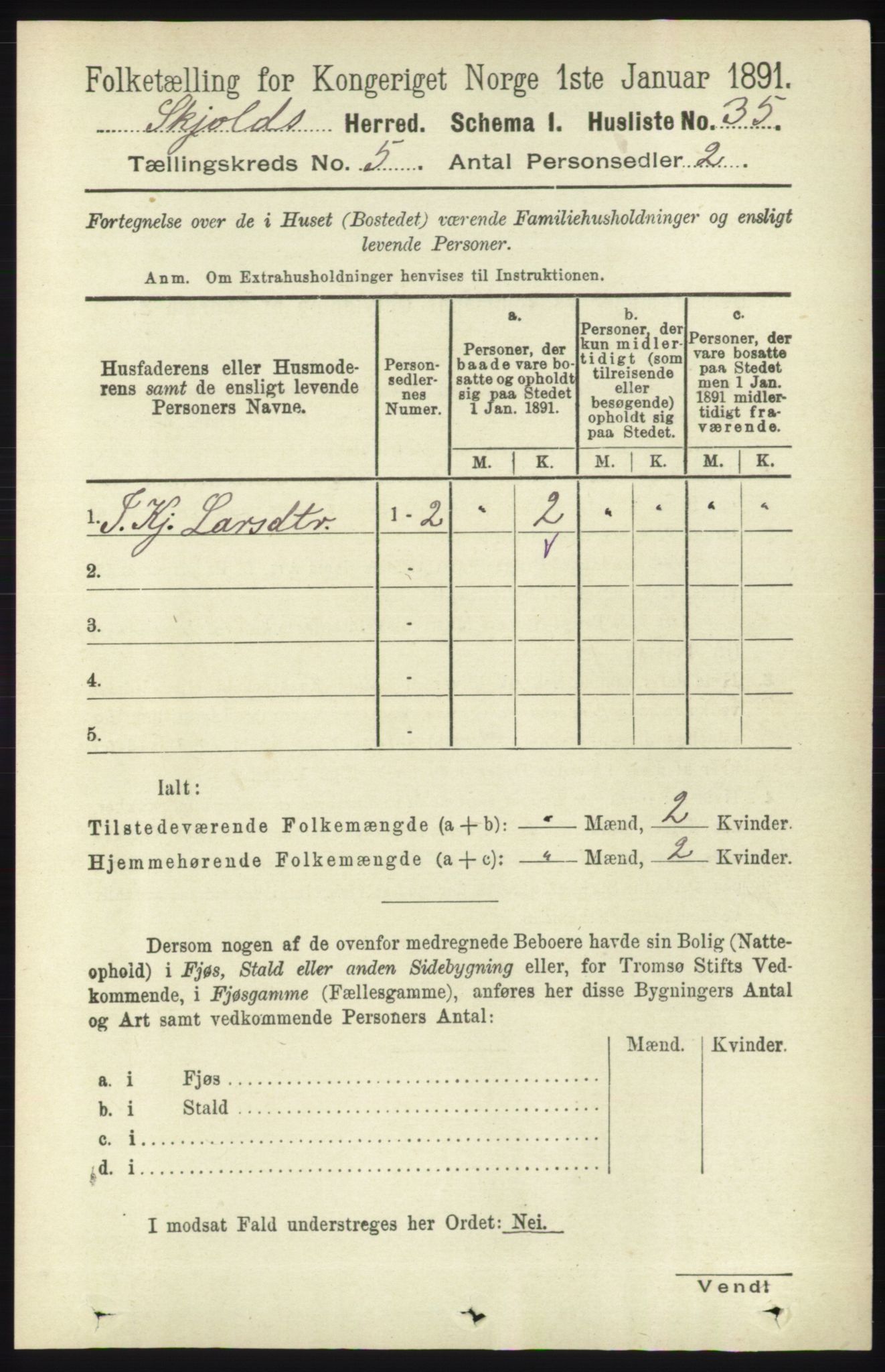 RA, 1891 census for 1154 Skjold, 1891, p. 763