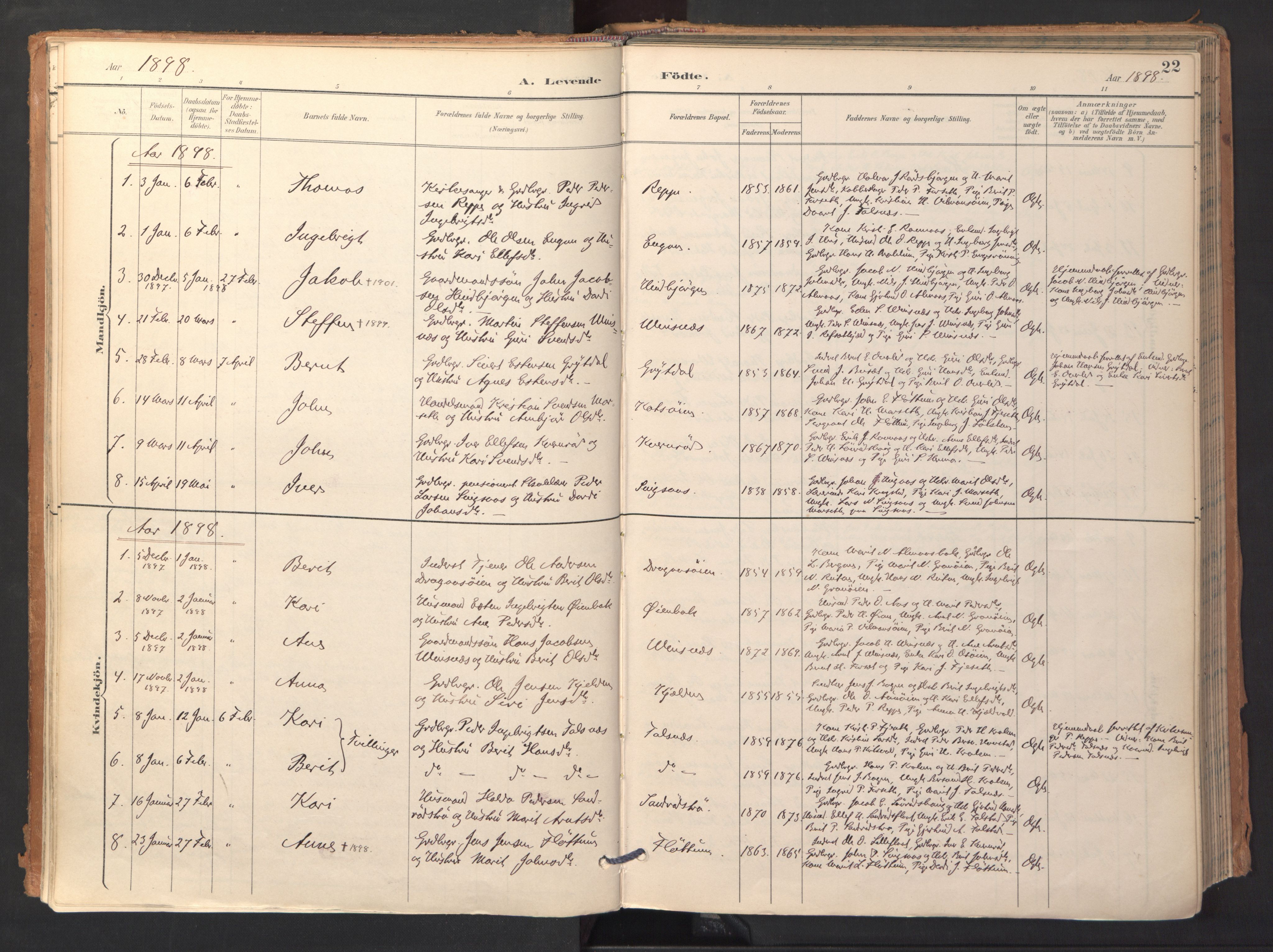 Ministerialprotokoller, klokkerbøker og fødselsregistre - Sør-Trøndelag, SAT/A-1456/688/L1025: Parish register (official) no. 688A02, 1891-1909, p. 22