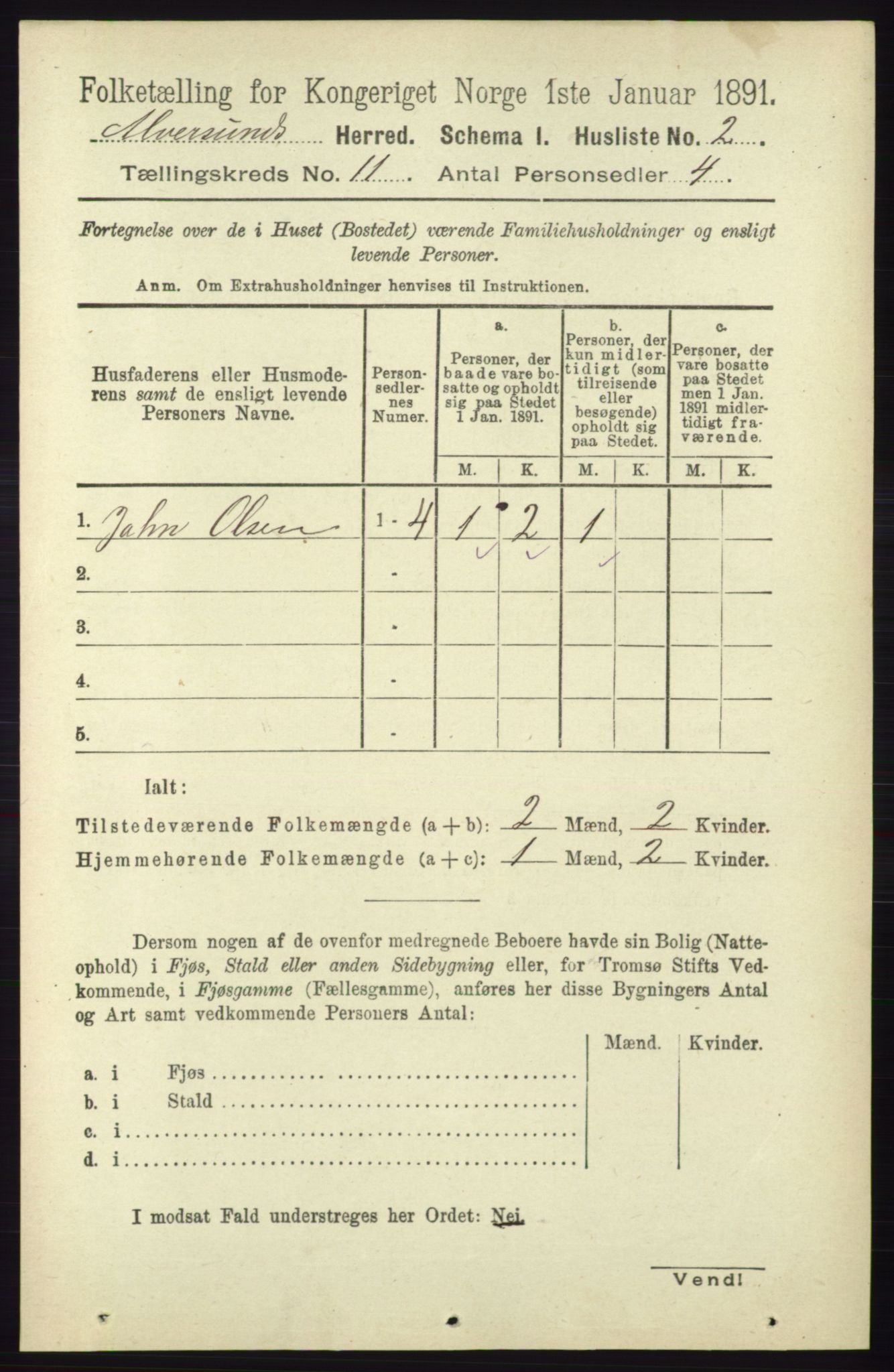 RA, 1891 census for 1257 Alversund, 1891, p. 3678