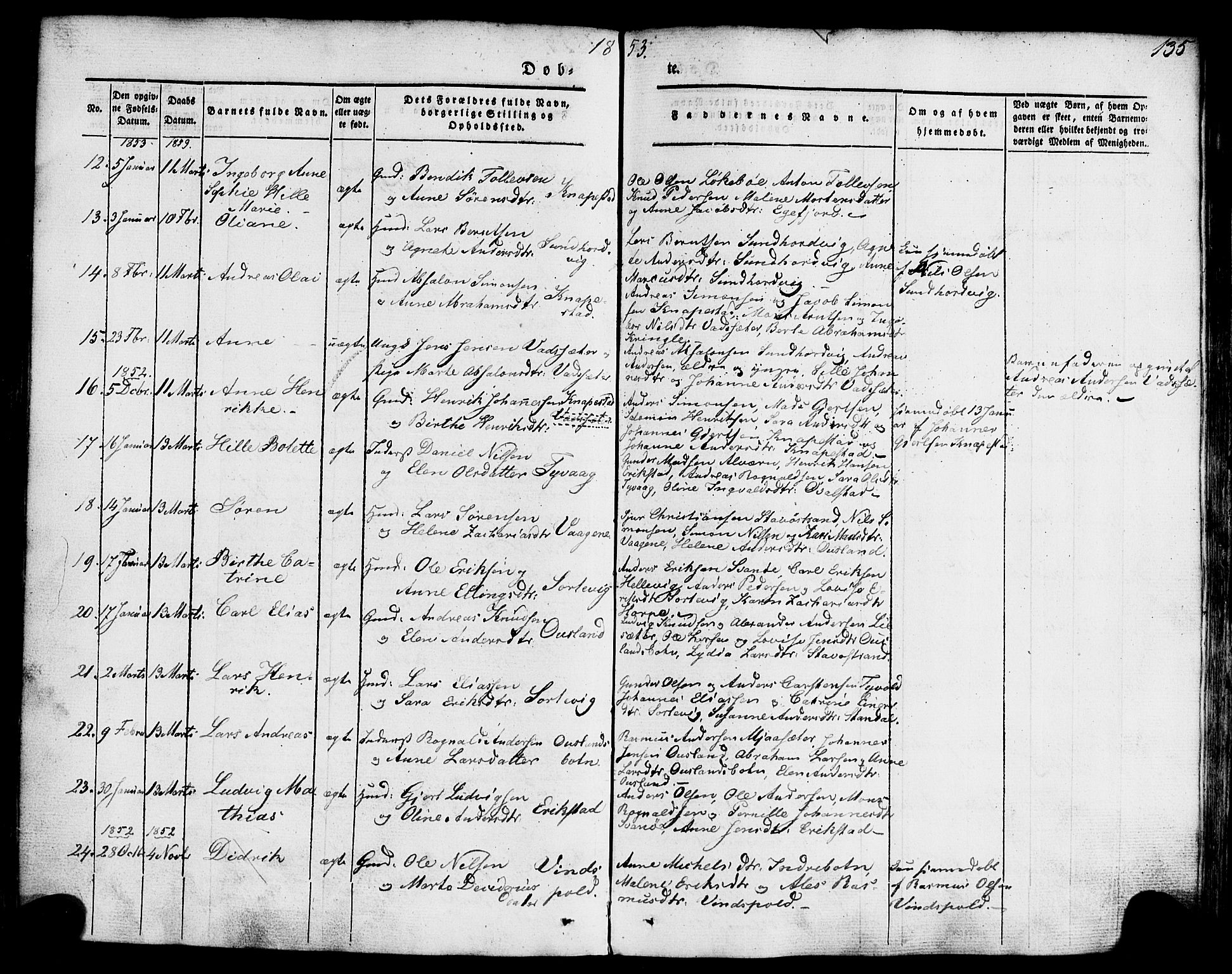 Kinn sokneprestembete, AV/SAB-A-80801/H/Haa/Haaa/L0005: Parish register (official) no. A 5, 1841-1857, p. 135