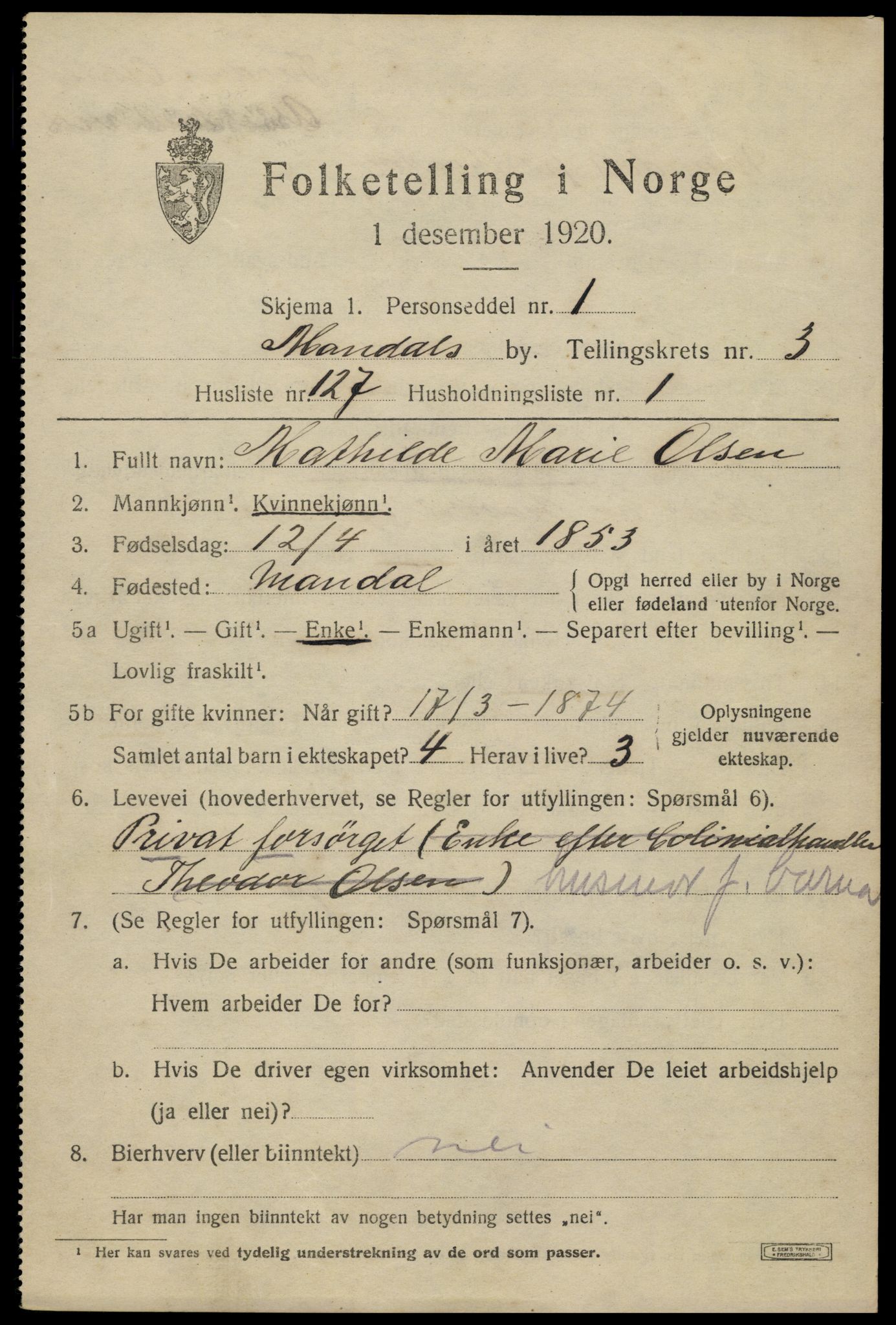 SAK, 1920 census for Mandal, 1920, p. 6893