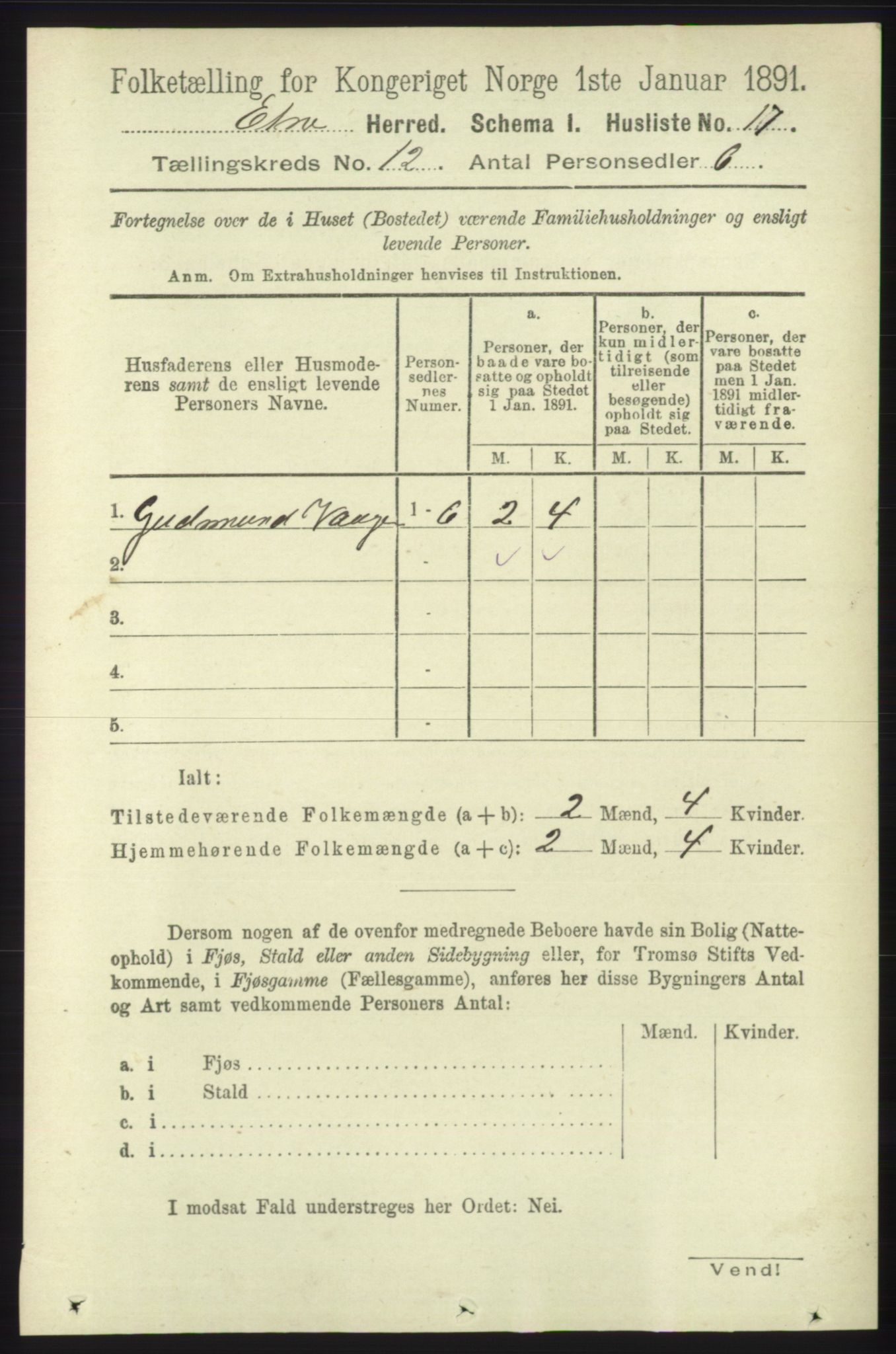 RA, 1891 census for 1211 Etne, 1891, p. 2544