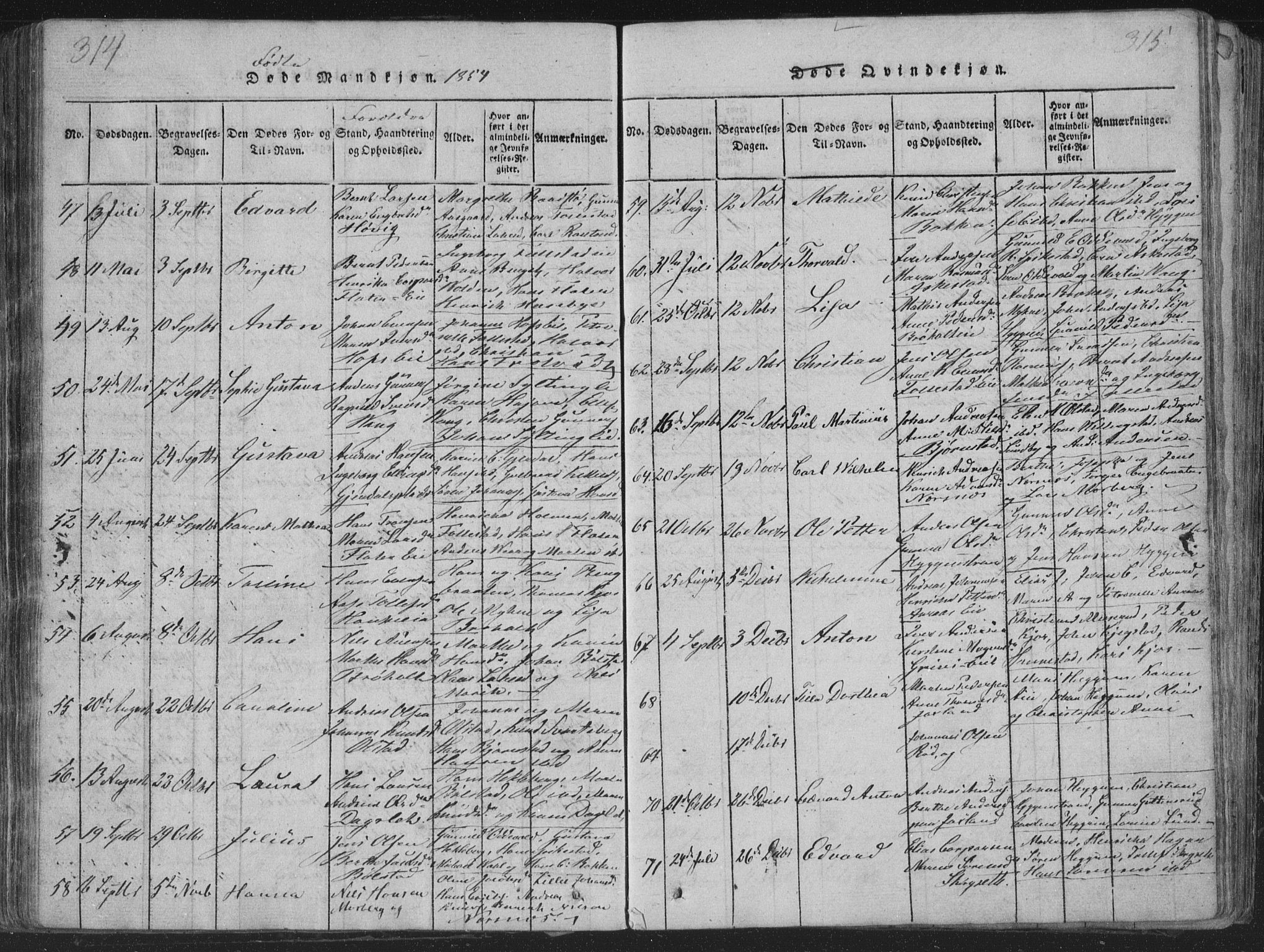 Røyken kirkebøker, SAKO/A-241/G/Ga/L0003: Parish register (copy) no. 3, 1814-1856, p. 314-315