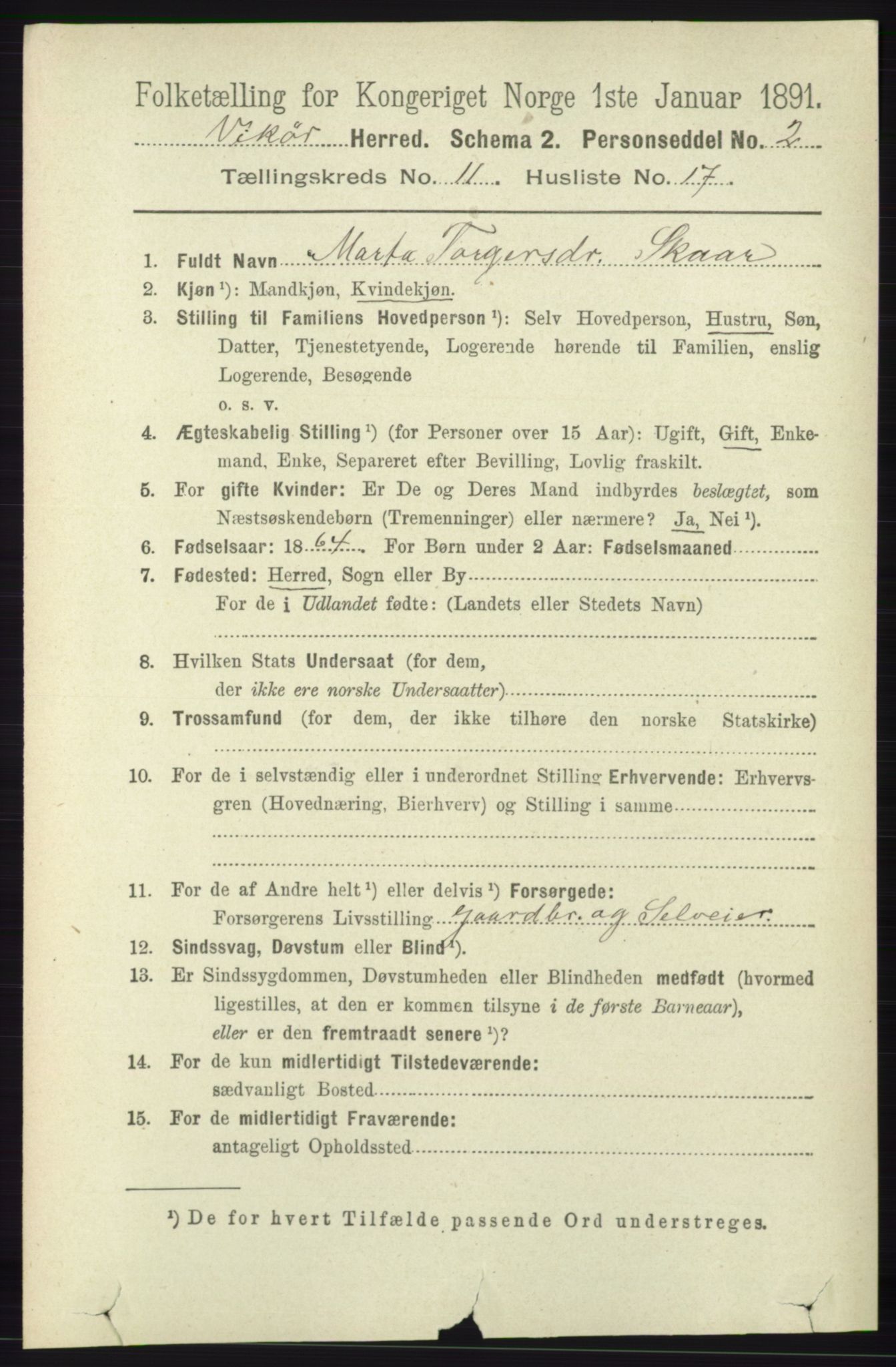 RA, 1891 census for 1238 Vikør, 1891, p. 3251