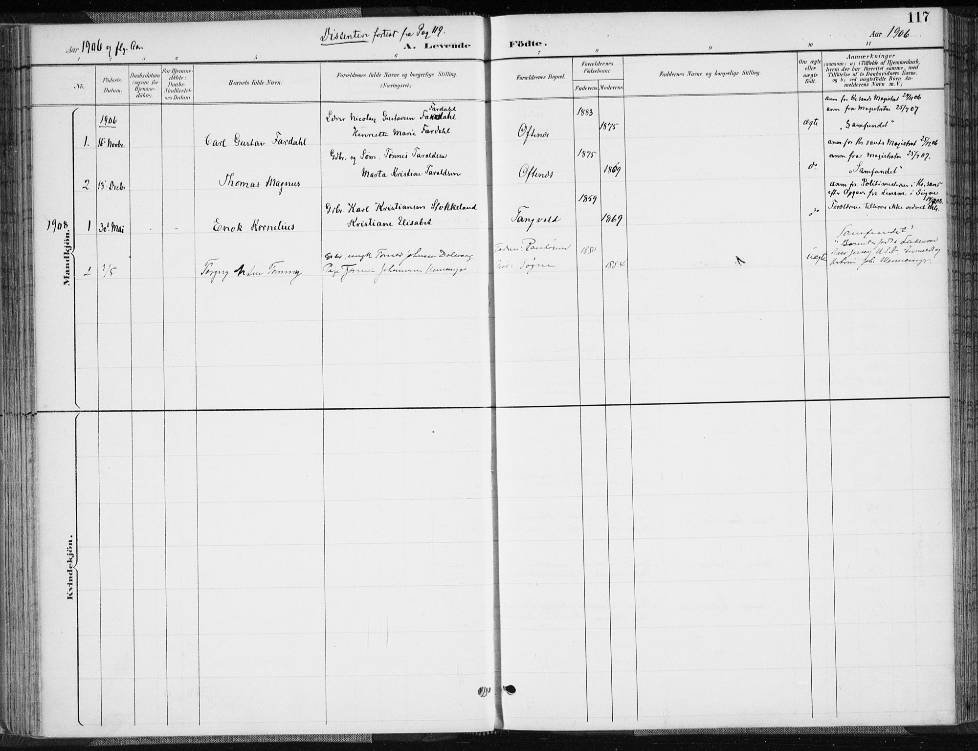 Søgne sokneprestkontor, SAK/1111-0037/F/Fa/Fab/L0013: Parish register (official) no. A 13, 1892-1911, p. 117