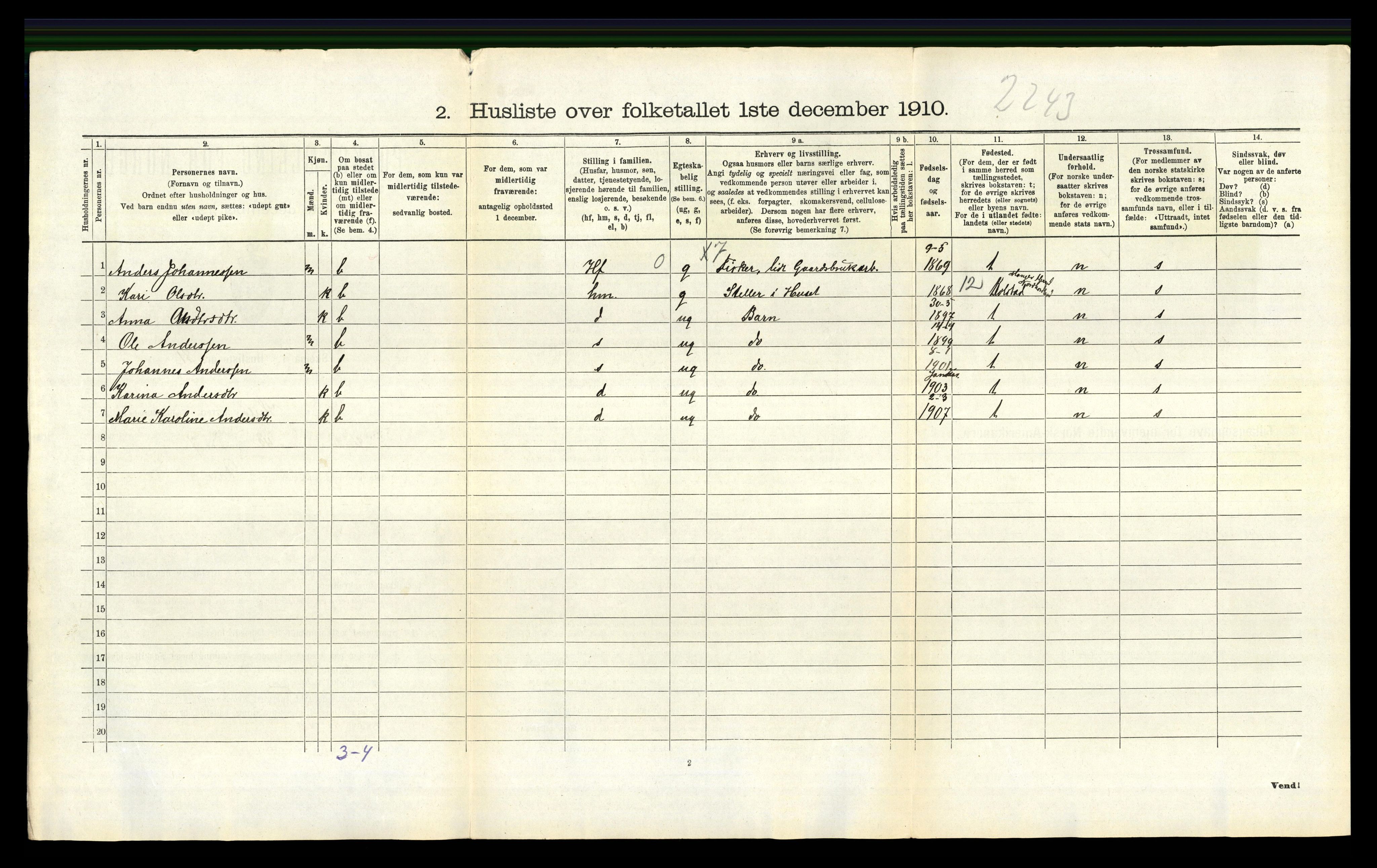 RA, 1910 census for Herdla, 1910, p. 993