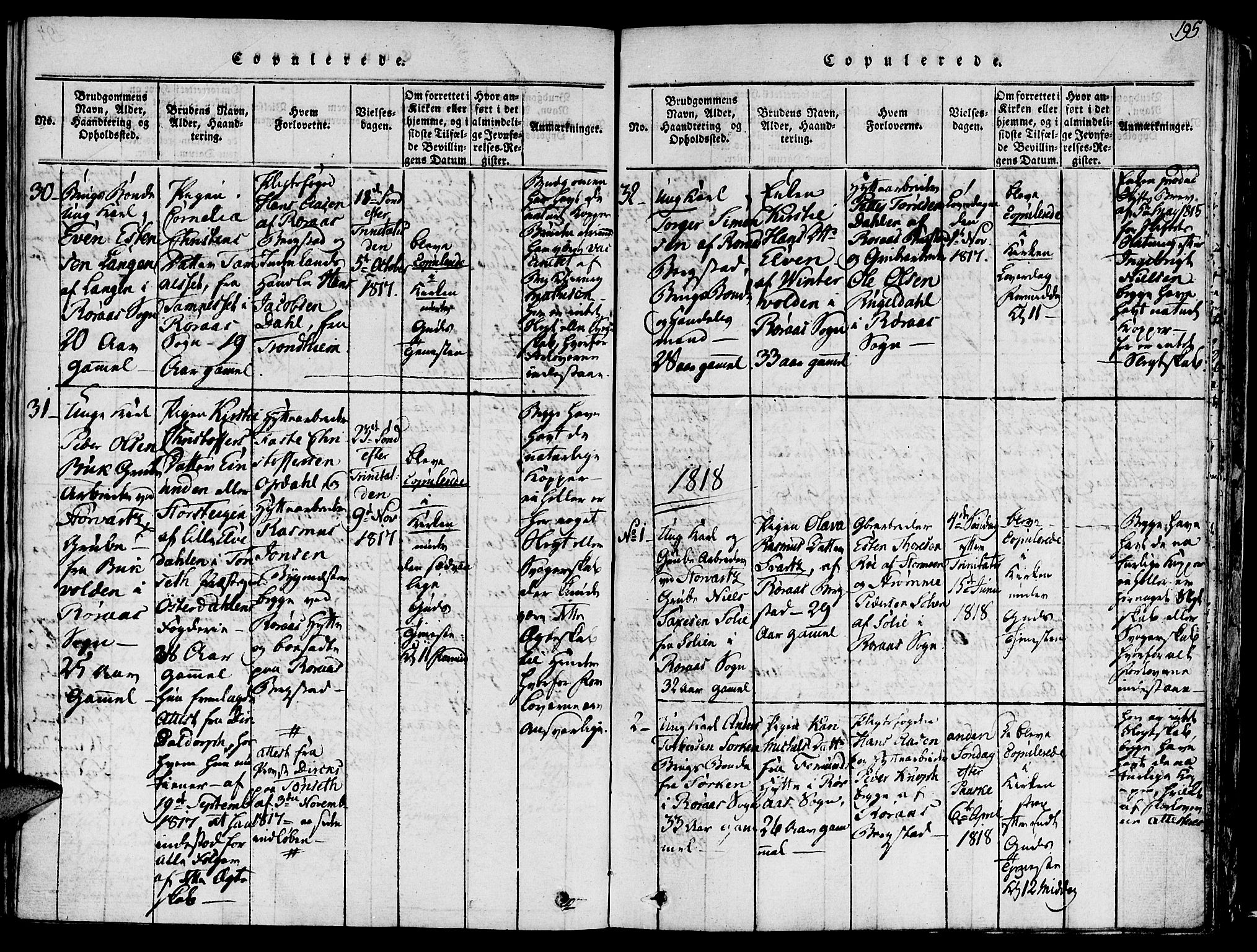 Ministerialprotokoller, klokkerbøker og fødselsregistre - Sør-Trøndelag, SAT/A-1456/681/L0929: Parish register (official) no. 681A07, 1817-1828, p. 195