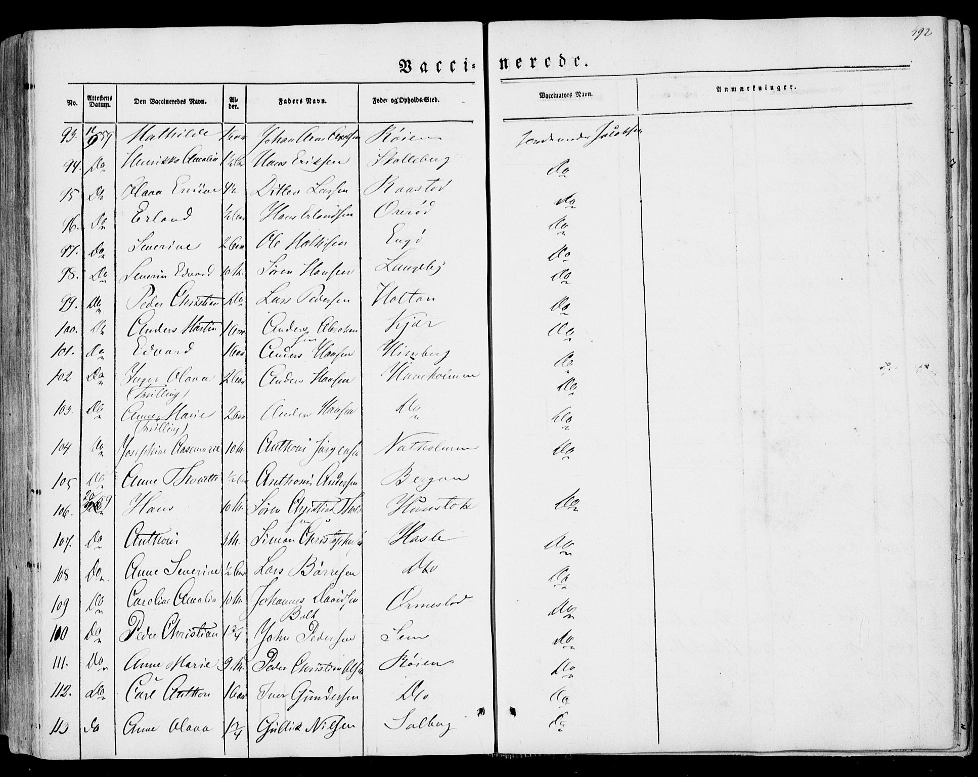 Sandar kirkebøker, AV/SAKO-A-243/F/Fa/L0007: Parish register (official) no. 7, 1855-1861, p. 492