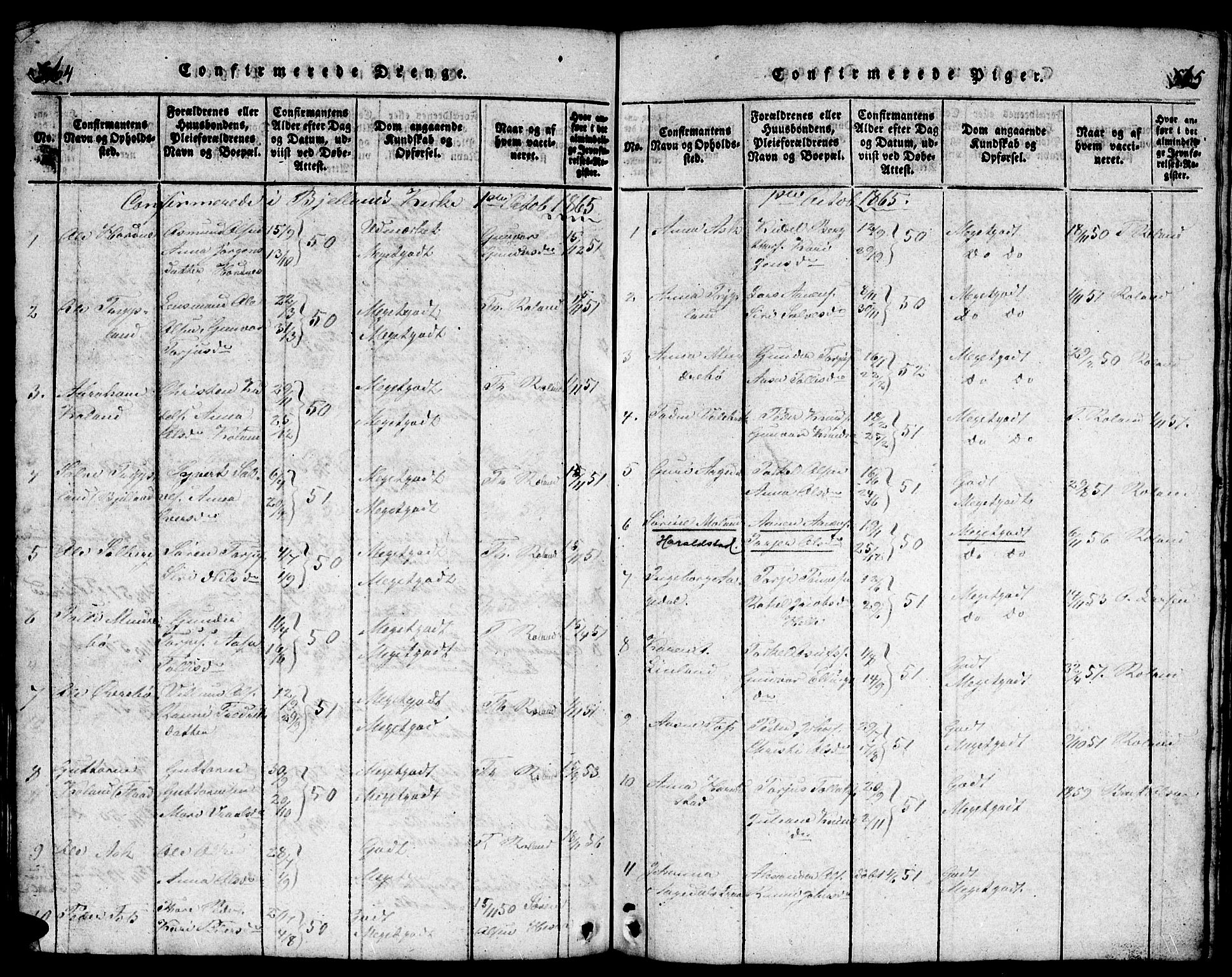 Bjelland sokneprestkontor, AV/SAK-1111-0005/F/Fb/Fba/L0003: Parish register (copy) no. B 3, 1816-1870, p. 564-565