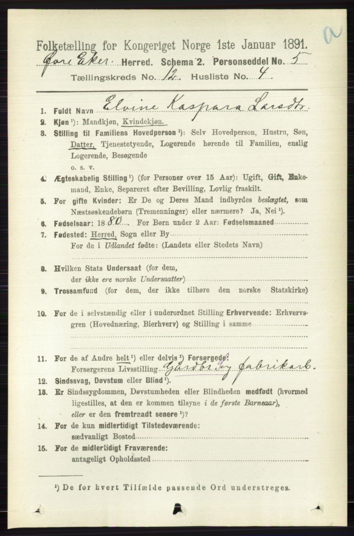 RA, 1891 census for 0624 Øvre Eiker, 1891, p. 5308