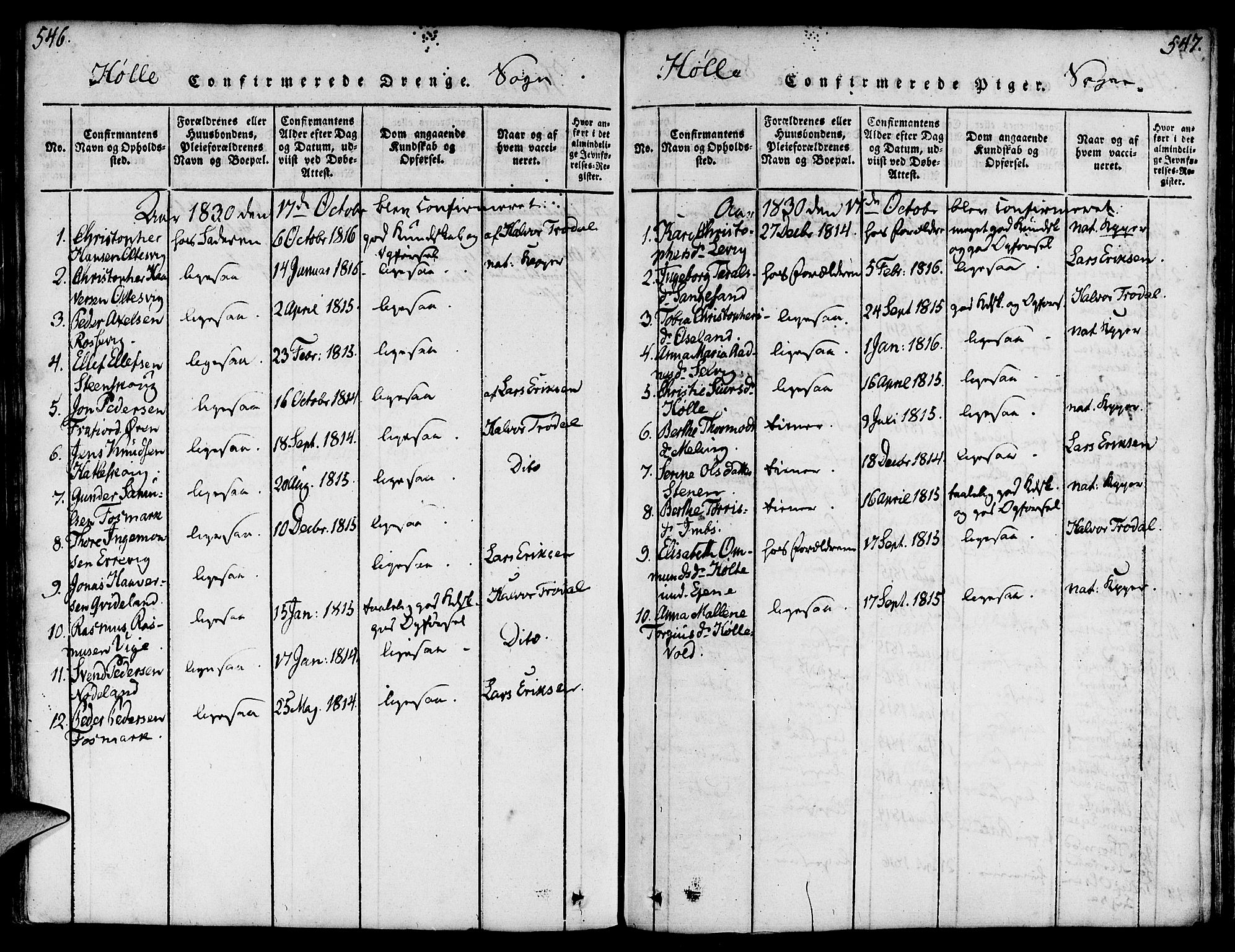 Strand sokneprestkontor, SAST/A-101828/H/Ha/Haa/L0004: Parish register (official) no. A 4 /2, 1816-1833, p. 546-547