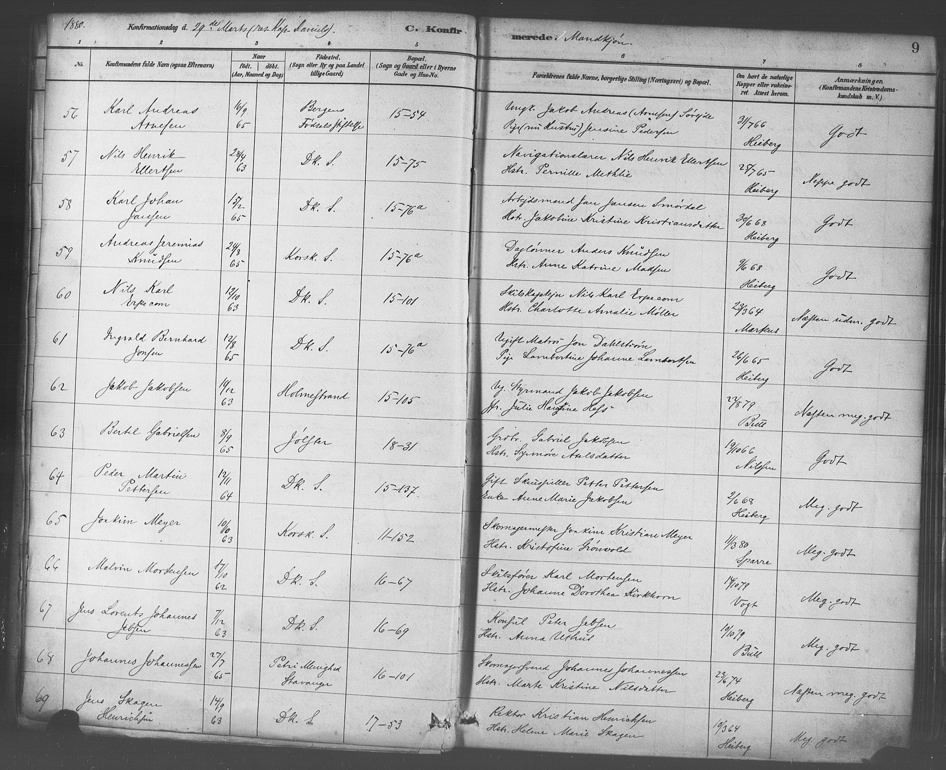 Domkirken sokneprestembete, SAB/A-74801/H/Haa/L0030: Parish register (official) no. C 5, 1880-1898, p. 9