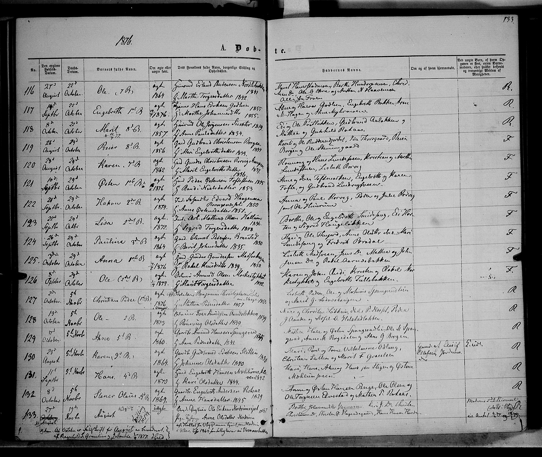 Ringebu prestekontor, AV/SAH-PREST-082/H/Ha/Haa/L0007: Parish register (official) no. 7, 1860-1877, p. 133