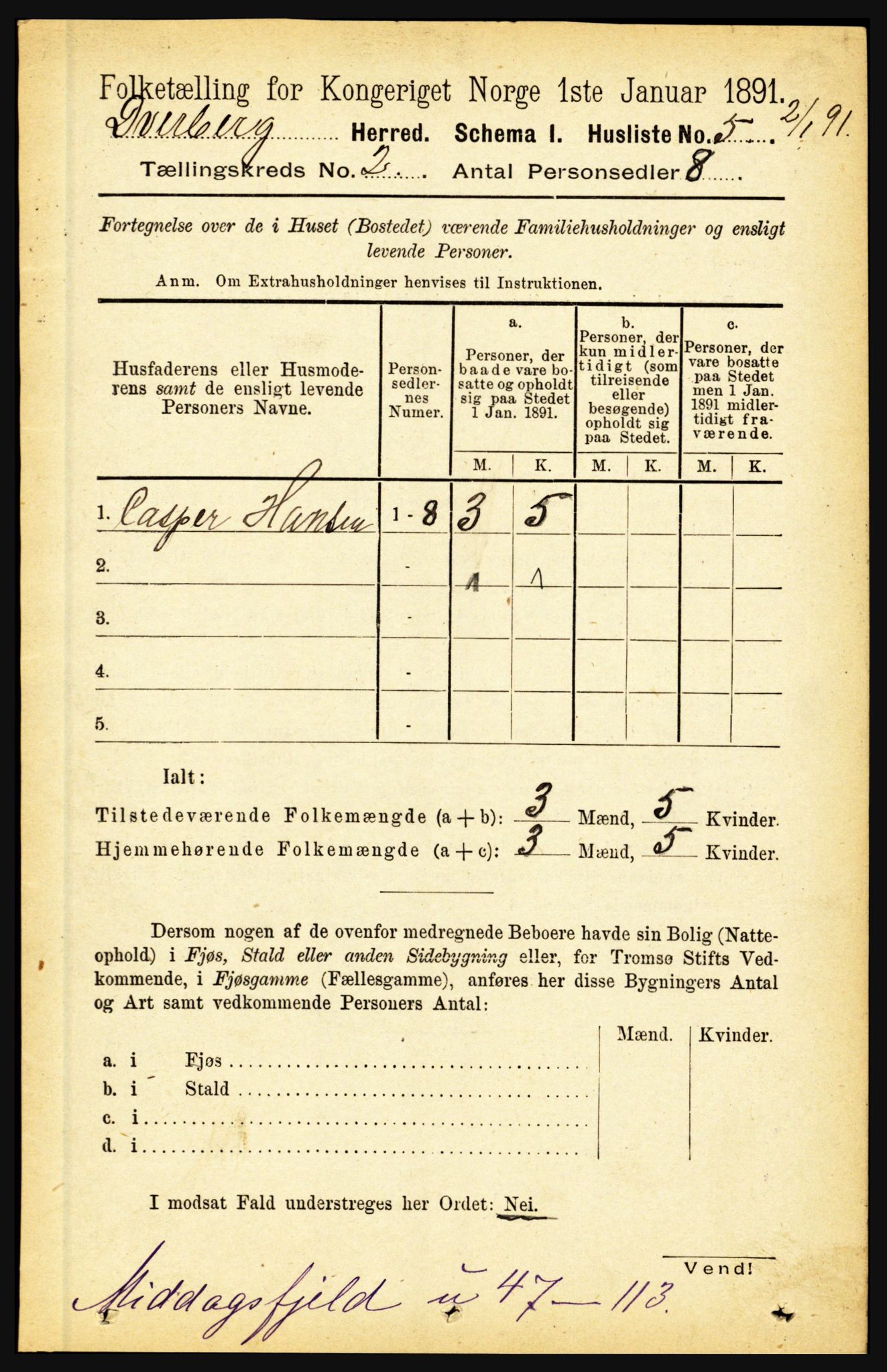 RA, 1891 census for 1872 Dverberg, 1891, p. 582