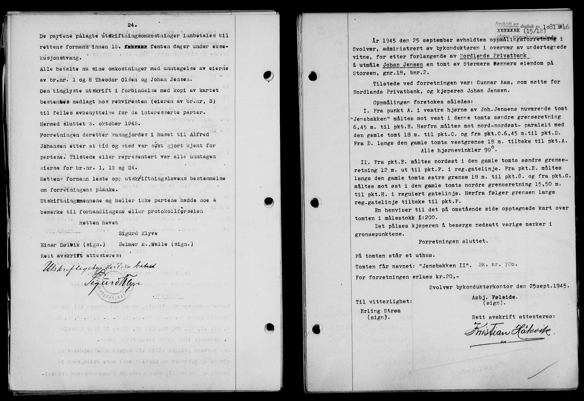 Lofoten sorenskriveri, SAT/A-0017/1/2/2C/L0013a: Mortgage book no. 13a, 1944-1946, Diary no: : 1081/1945