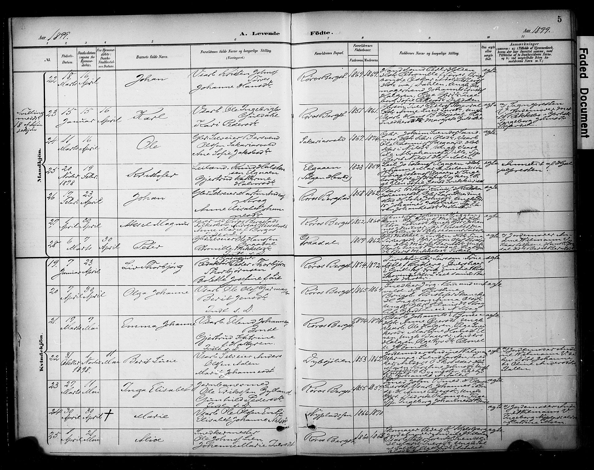 Ministerialprotokoller, klokkerbøker og fødselsregistre - Sør-Trøndelag, AV/SAT-A-1456/681/L0936: Parish register (official) no. 681A14, 1899-1908, p. 5