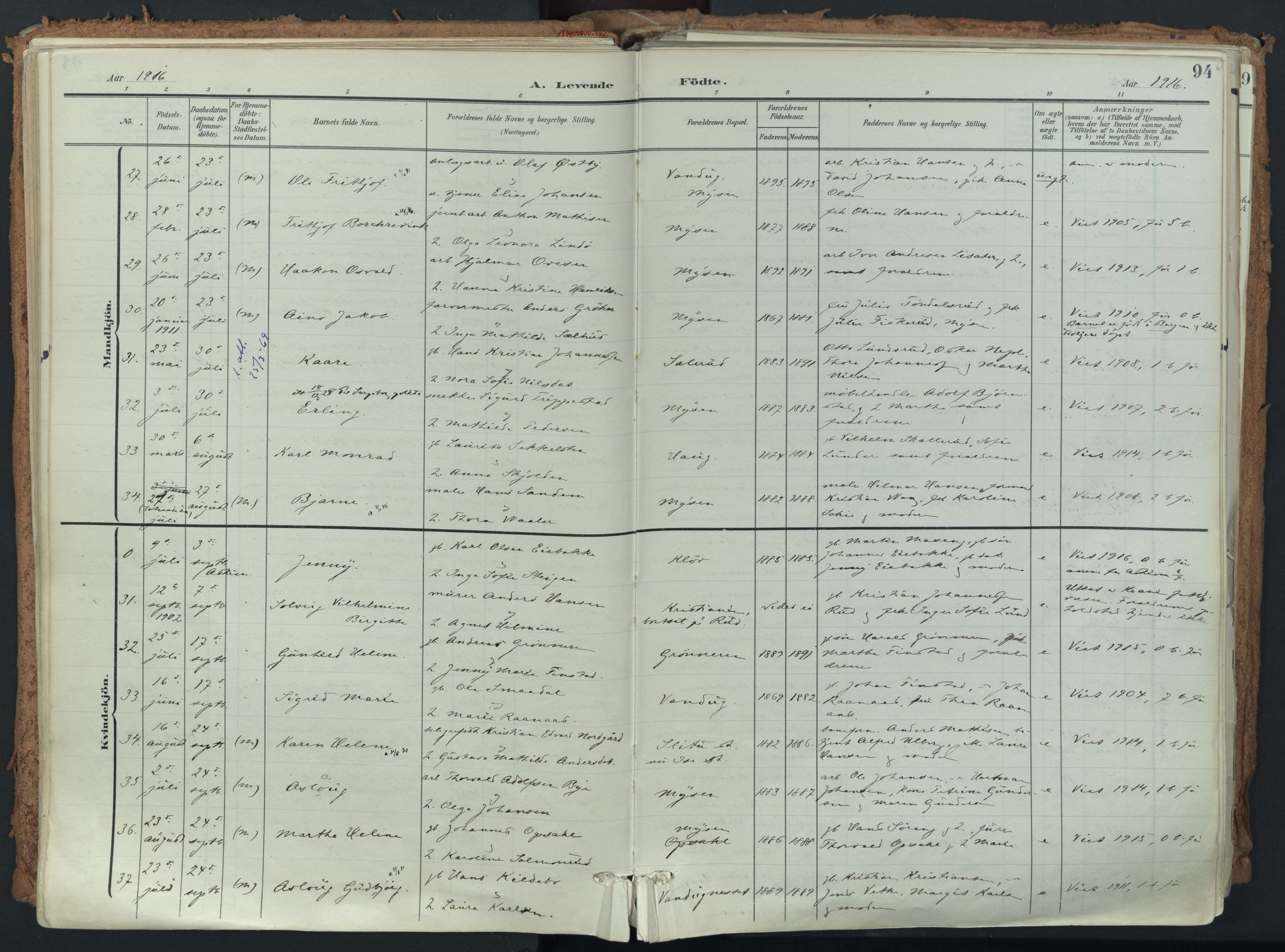 Eidsberg prestekontor Kirkebøker, SAO/A-10905/F/Fa/L0014: Parish register (official) no. I 14, 1902-1919, p. 94