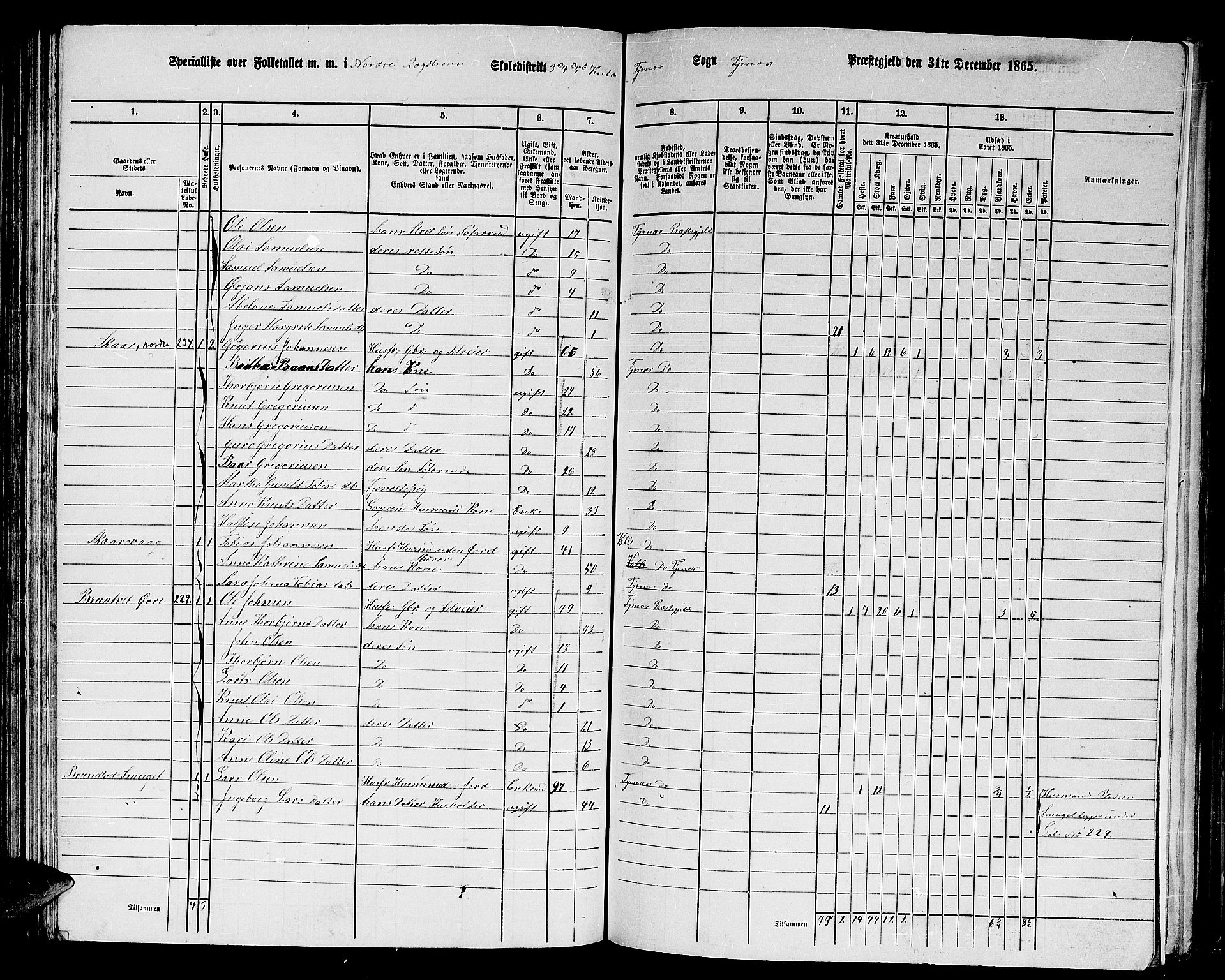 RA, 1865 census for Tysnes, 1865, p. 89