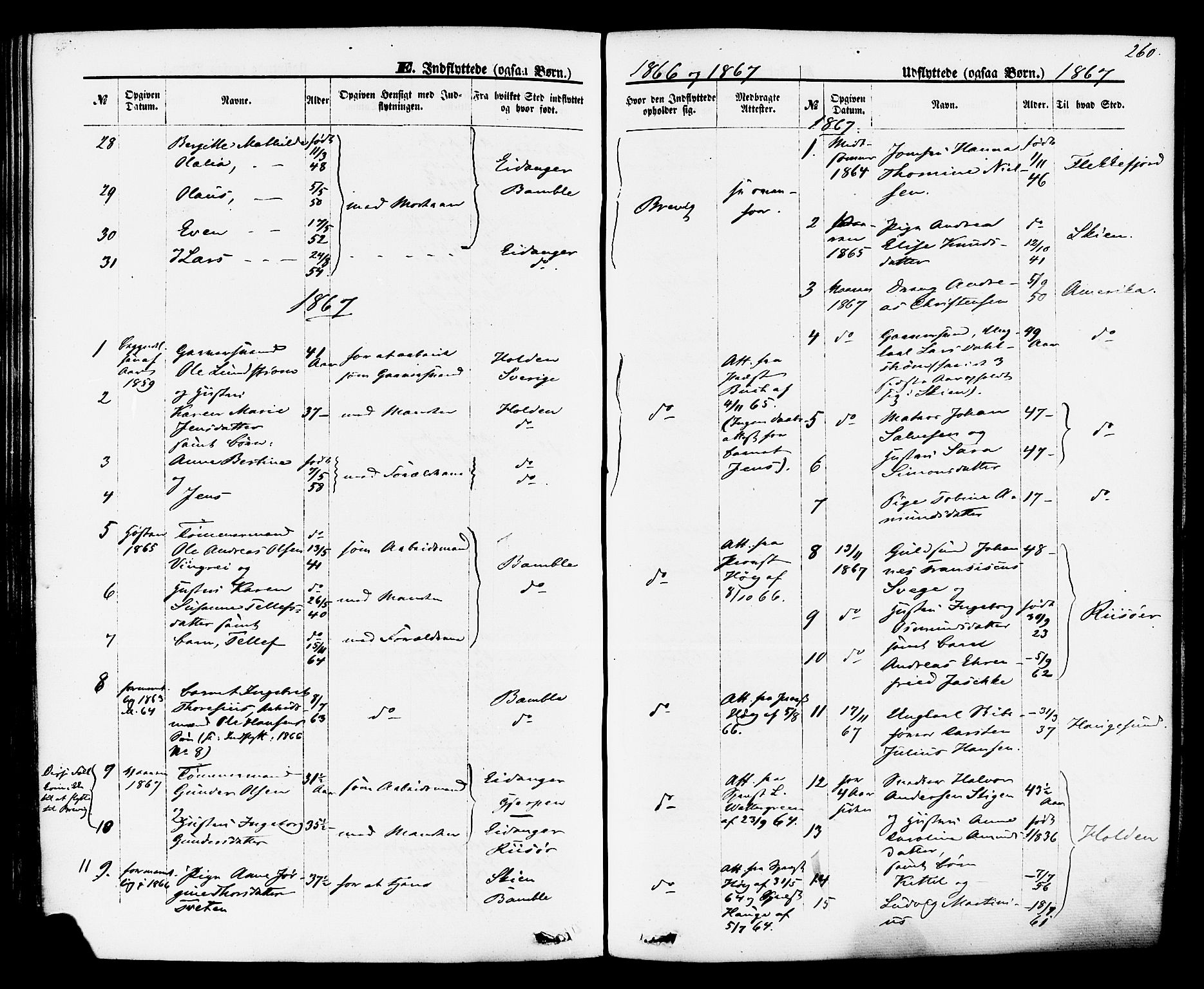 Brevik kirkebøker, SAKO/A-255/F/Fa/L0006: Parish register (official) no. 6, 1866-1881, p. 260