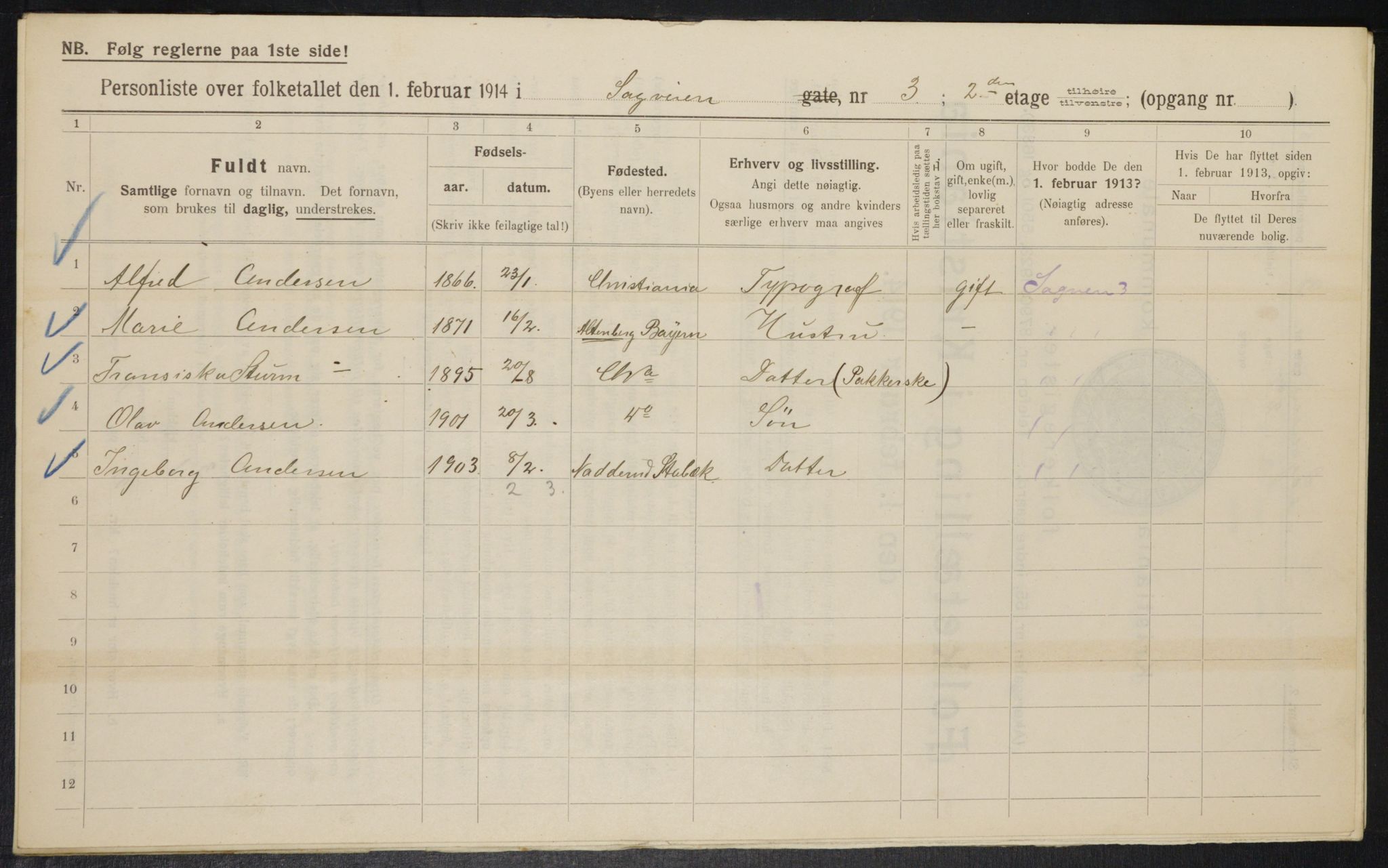 OBA, Municipal Census 1914 for Kristiania, 1914, p. 86283